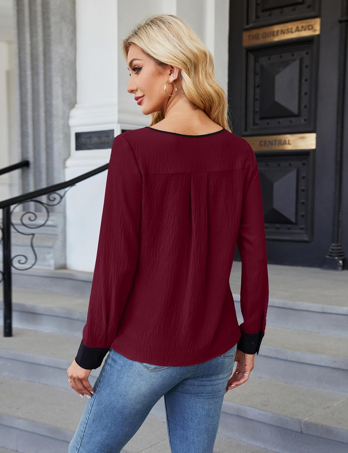 Blooming Jelly Womens Business Casual Long Sleeve Tops Color Block Fall Outfits 2026 Dressy Basic Work Shirts - Image 3