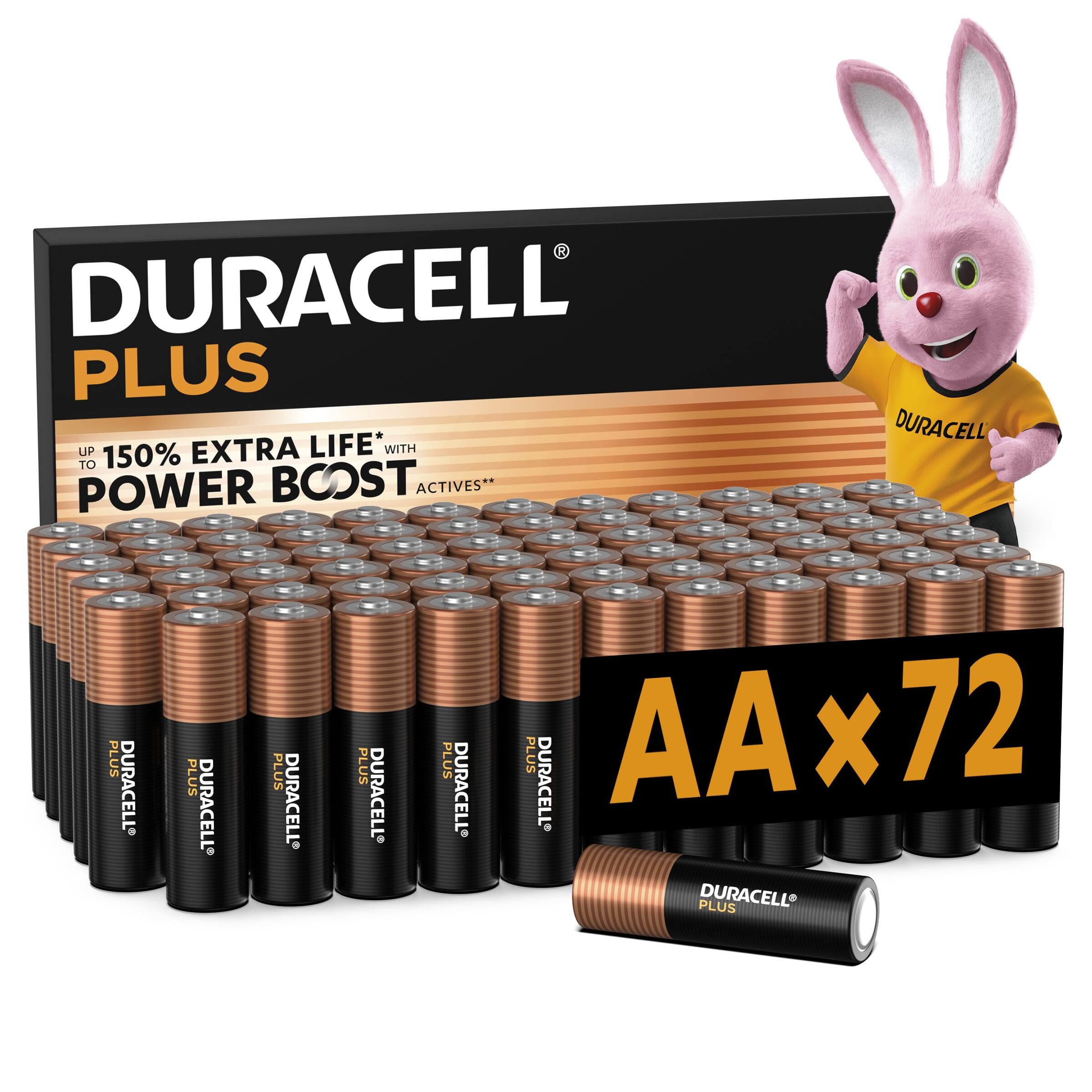 Duracell Plus AA Batterien (72er-Pack) Alkali 1,5 V Hochleistungsbatterien Batterie Bis Zu 150% Längere Lebensdauer Mit Power Boost Active Zuverlässigkeit für Alltagsgeräte Lagerung Bis Zu 10 Jahre