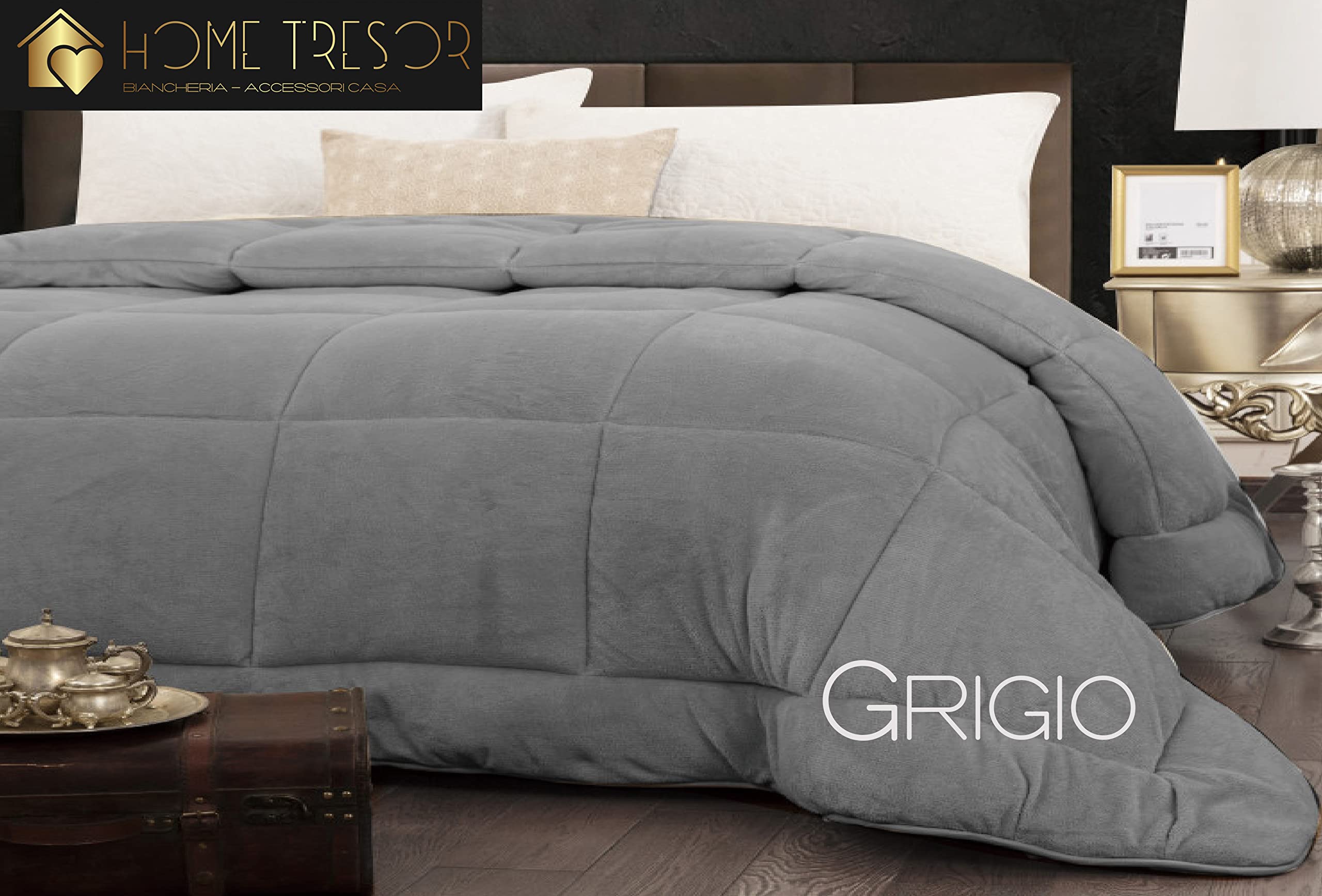 Home Tresor - Trapunta Invernale Calda e Morbida, Piumone Pesante 540 gr./mq in Microfibra Manopesca Anallergica Traspirante (Beige, Matrimoniale cm. 260x260)