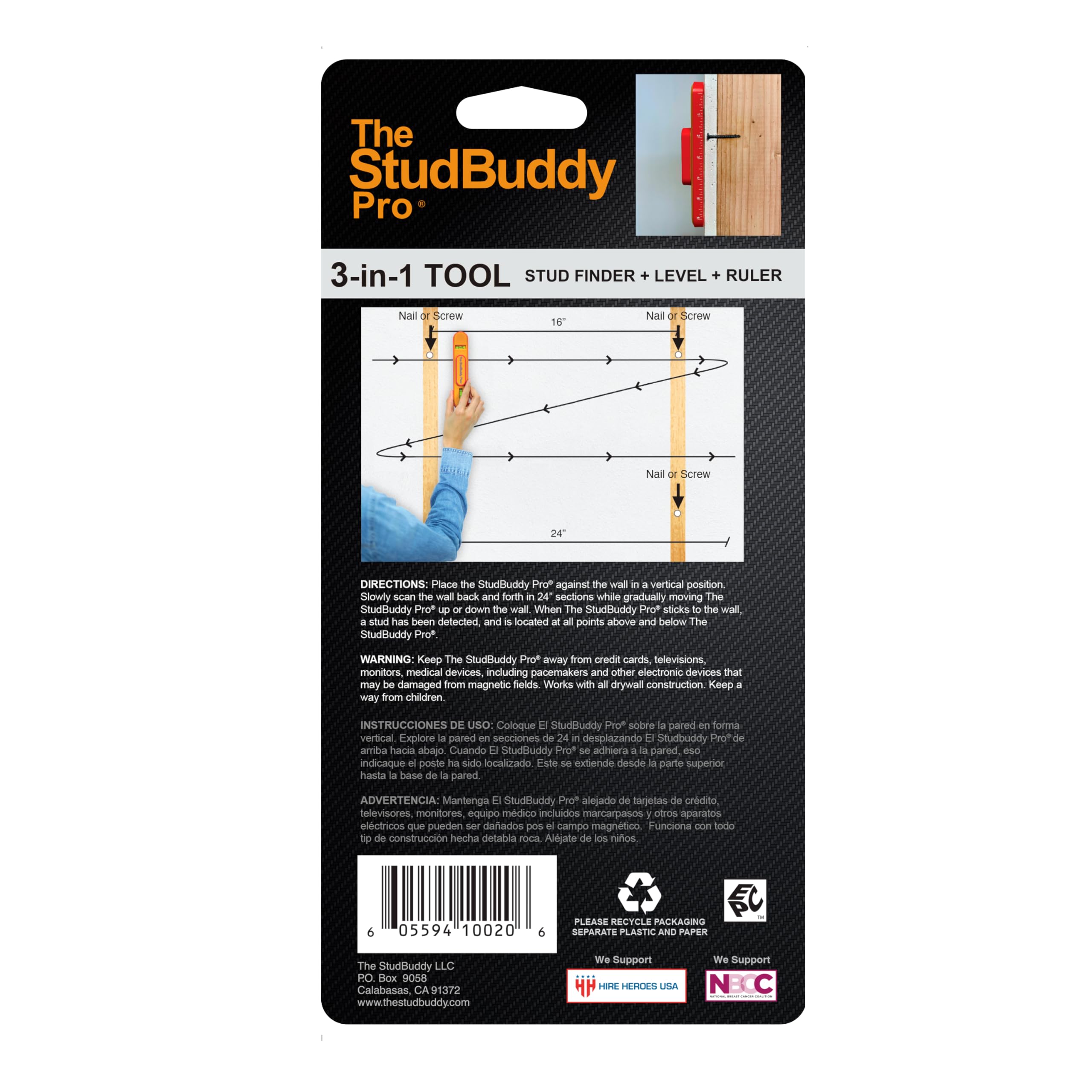 The StudBuddy Plus Détecteur de clous magnétique et niveau