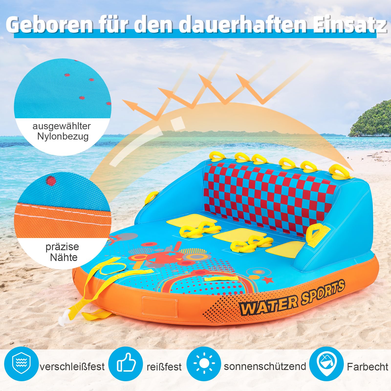 COSTWAY Funtube für 3 Personen, Towable Tube zum Sitzen & Knien, Formula Tube für Boot