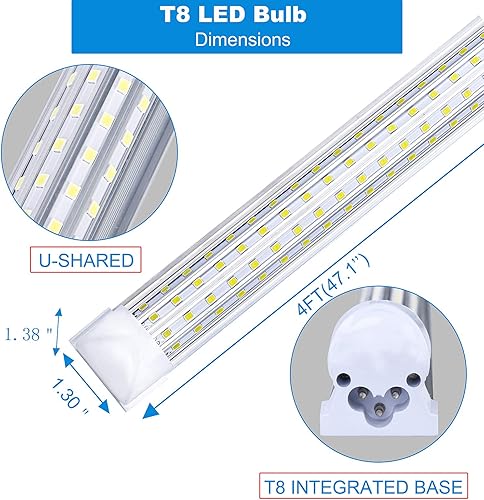 Miniatura 4 de Paquete de 6 luces LED para tienda, luz LED de 4 pies, 60 W, 6500 K, 7500 lúmenes, luz blanca fría, cubierta transparente enlazable con forma de U