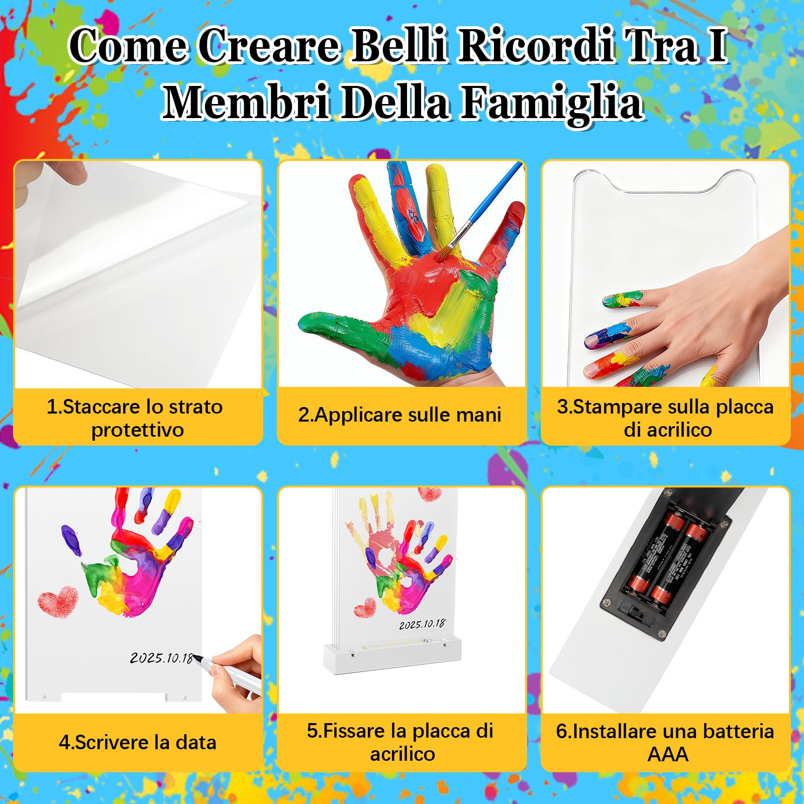 Herefun Kit Impronta Mani e Piedi Neonati per 4 Persone, Kit Impronte Mani Famiglia Con Base LED Illuminata, Neonati Ideale Regalo per Nascita, Nuovi Genitori, Battesimo Bimbo (B)
