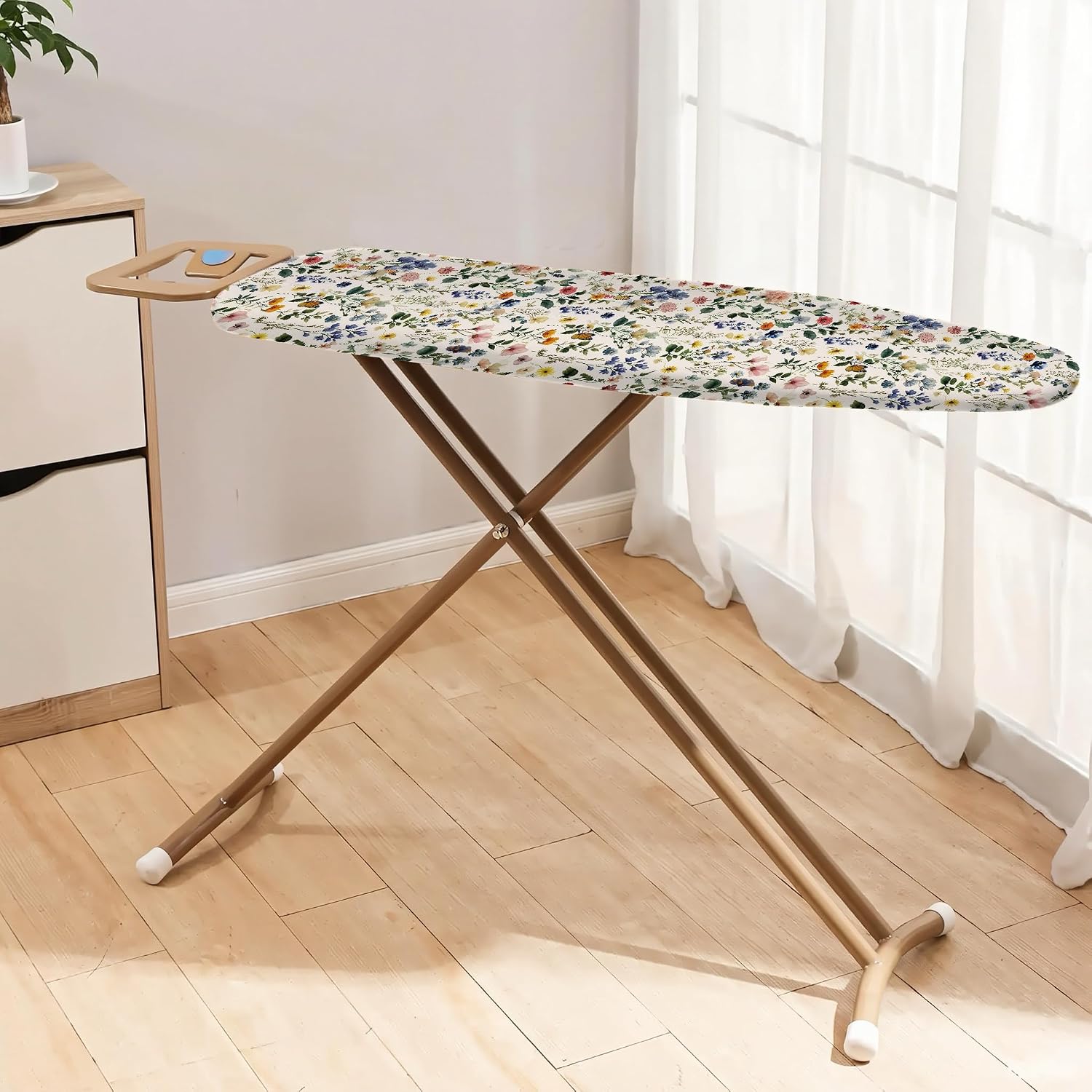 Vintage Rustic Red Blue Yellow Flower 15"x54" Ironing Board Cover with Padding Cotton Scorch and Stain Resistant Padding Standard Size Heavy Duty Thick Padding Heat Reflective