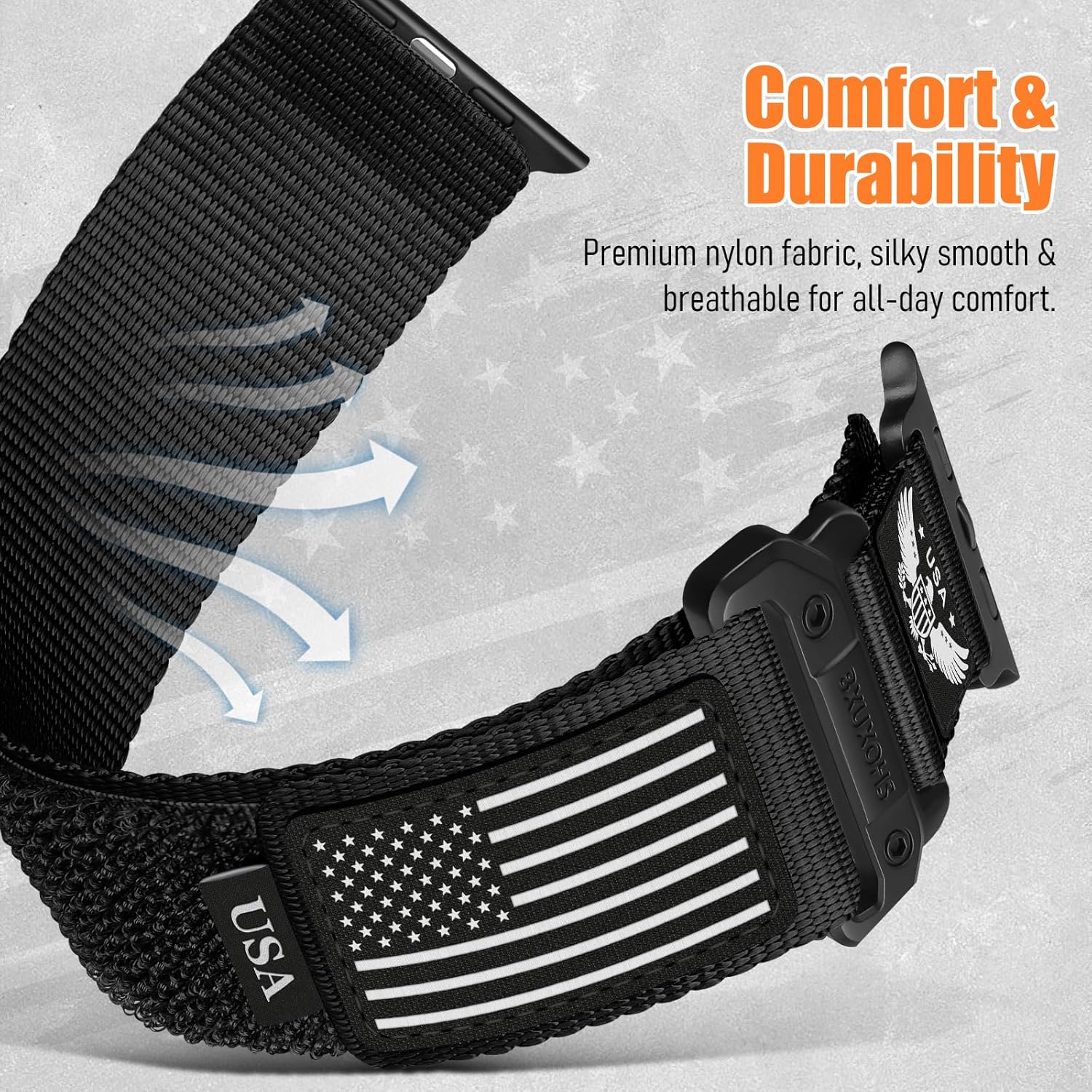 Rugged Nylon Bands for Apple Watch Ultra/3/2 Band 49mm 46mm 45mm 44mm 42mm iWatch Bands Men,Star-Stripe Flag Woven Sport Strap 30MM Wide Fabric Wristband for Apple Watch Series 11 10 9 8 7 6 5 4 3 SE - Image 4