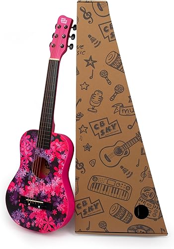 Guitarra acústica de cuerdas de metal con estampado floral de 30 pulgadas, regalo para niñas, juguetes musicales para niños, instrumento musical