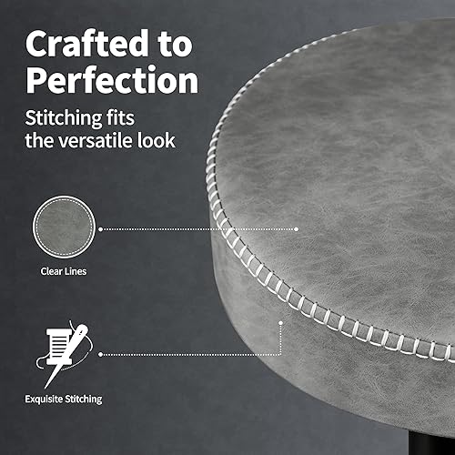 Miniatura 5 de Juego de 2 taburetes de bar ajustables de cocina sin espalda con asiento redondo, taburetes de bar giratorios de 360, sillas de bar modernas de