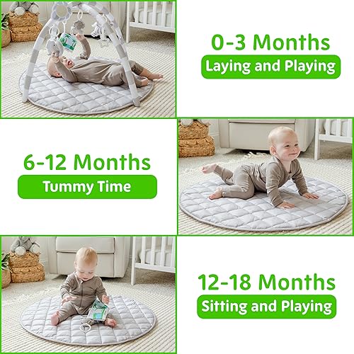 Miniatura 3 de SnapPea Baby Company - Tapete de actividades para bebé, tapete de juego gris para bebé, tapete para el tiempo boca abajo con 6 juguetes para bebés.