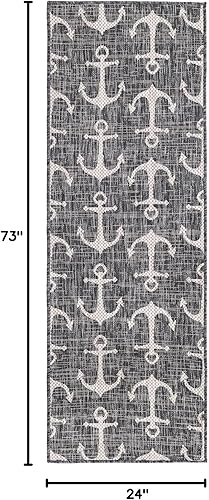 Miniatura 2 de Unique Loom - Alfombra de pasillo de la colección Outdoor Coastal, estilo Ahoy (2pies x 6pies 1pulgada, carbónmarfil)