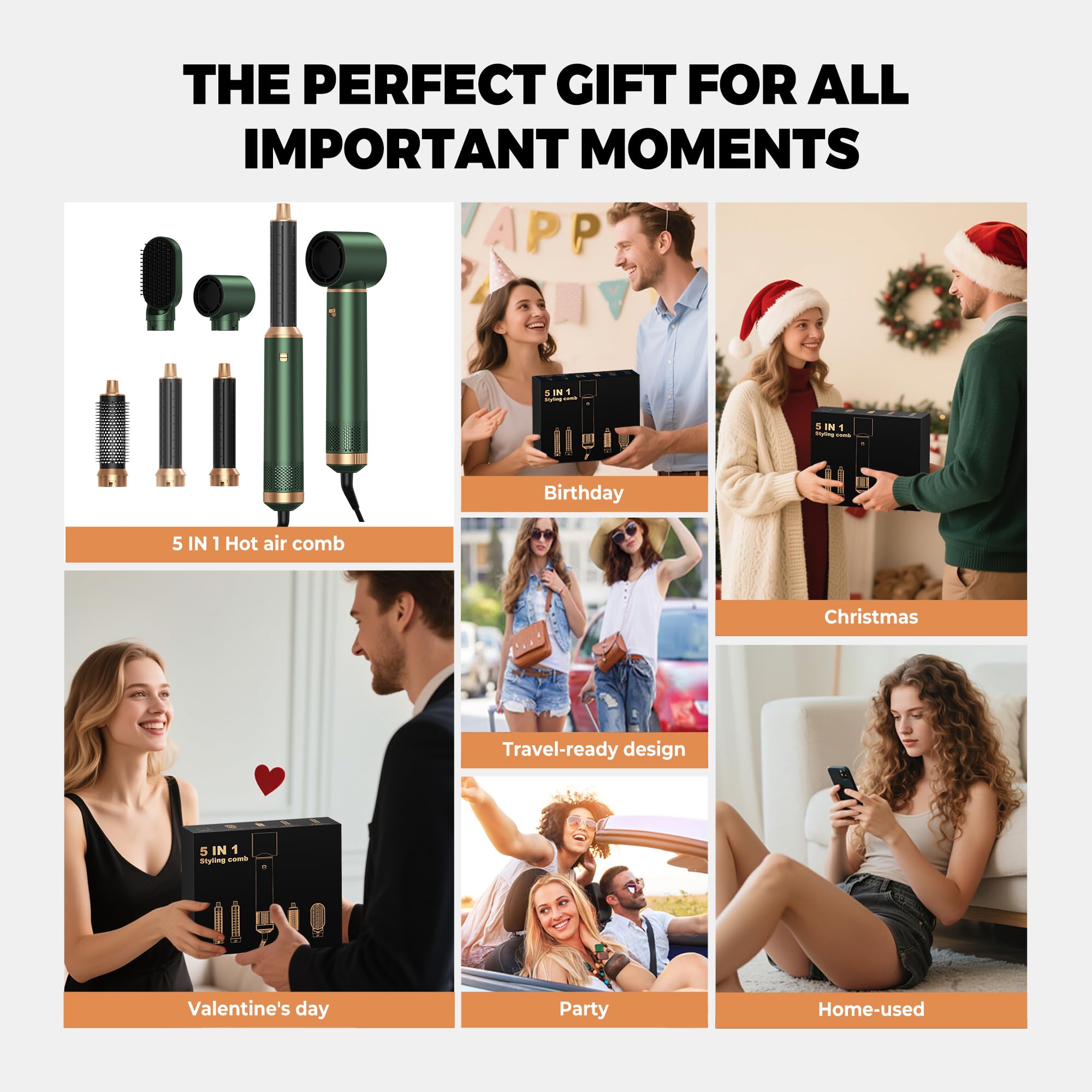 OKWRAP Air Styler Asciugacapelli 5 in 1, Hair Styler 5 in 1 con Asciugacapelli, Spazzola Phon, Spazzola ad Aria Calda, Arricciacapelli Automatico, Piastra per Capelli Lisci, Boccoli e Voluminosi