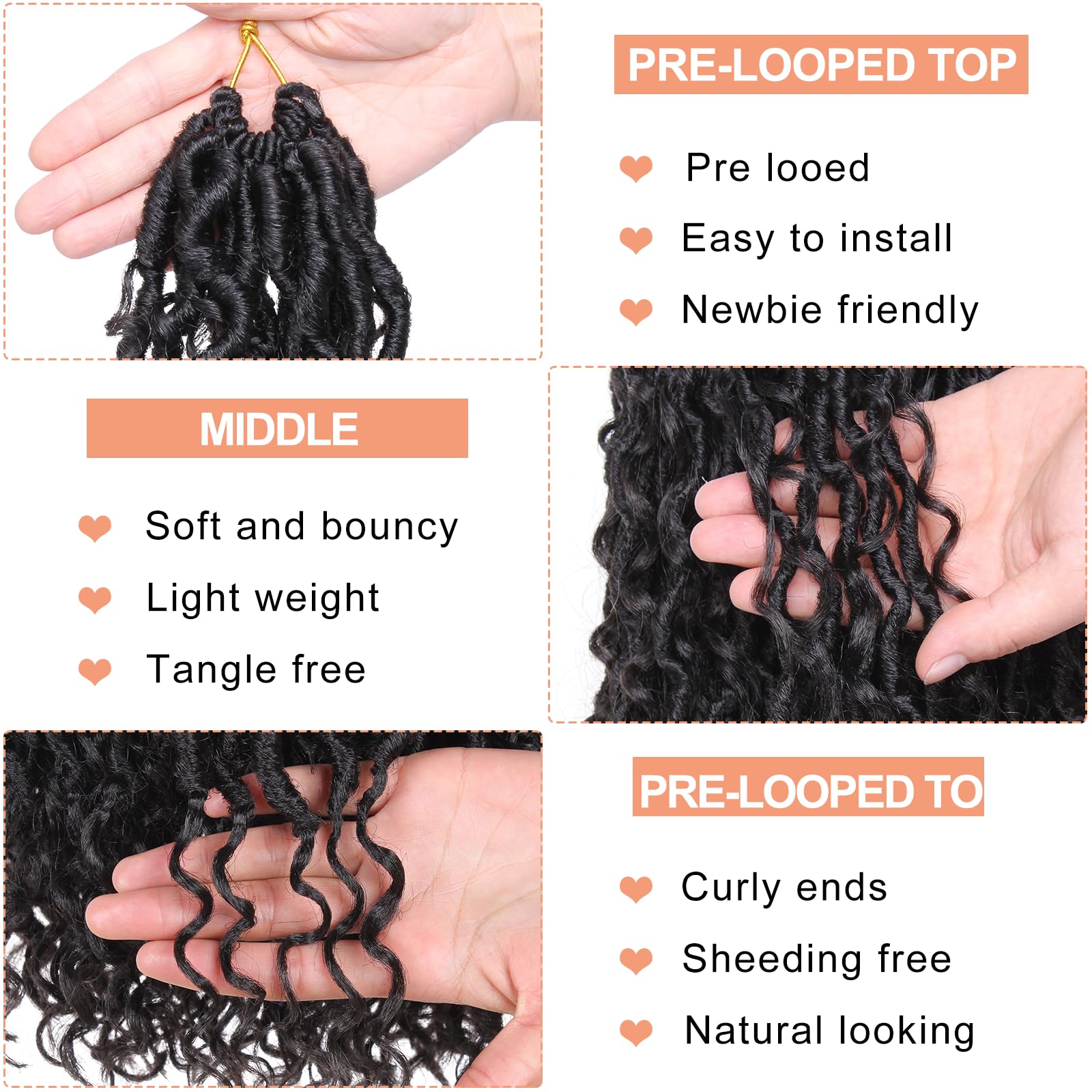 MSCAT Mscat 14 Inch 8 Packs Black River Goddess Faux Locs Crochet Hair Wavy With Curly Ends Pre-looped River Locs Synthetic Crochet Braiding Bohemian Faux Locs Hair Extensions (14Strands/Pack 1B#) - Image 3