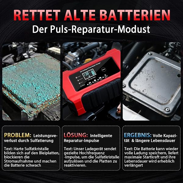 Autobatterie Ladegerät 12V 6A, HAUSPROFI KFZ Batterieladegerät mit Reparaturfunktion & Wintermodus, Erhaltungsladegerät für Auto, Motorrad, AGM, Gel Batterie - 3