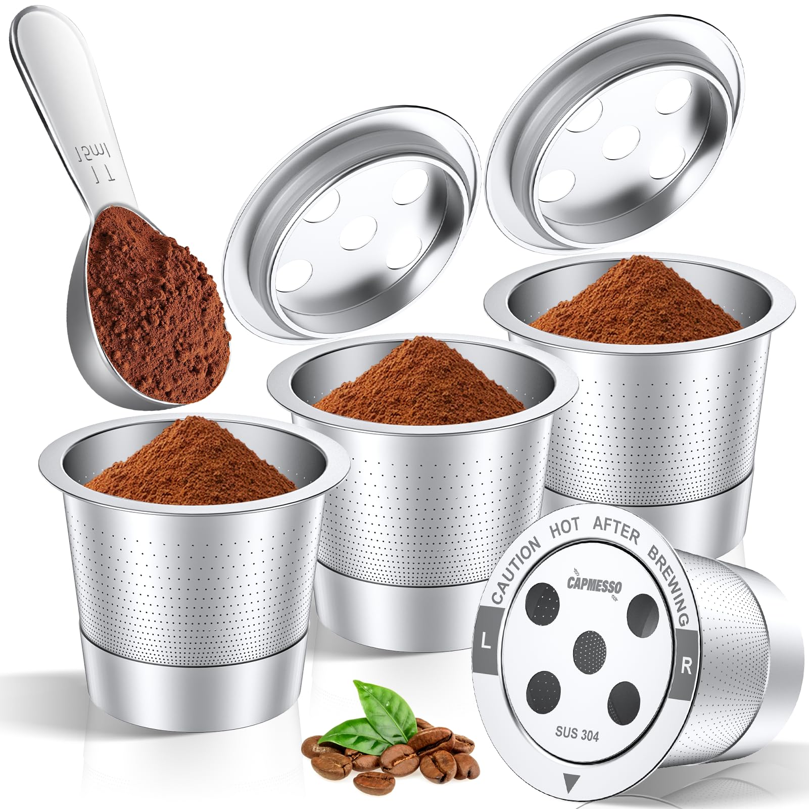 CAPMESSO Reusable K Cups for Keurig: 2026 All Stainless Steel Refillable Coffee Pods Metal Coffee Filters with 5 Holes & Scoop - for K Supreme/K Slim/K-Duo 2/K-Brew Chill MultiStream Maker (2 Pack) — view 9