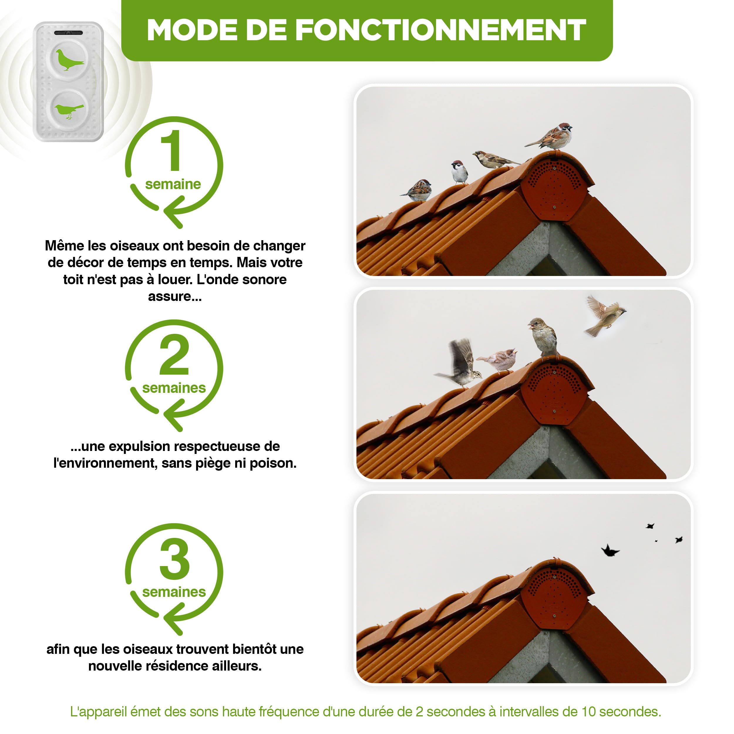 ISOTRONIC Répulsif ultrasons Oiseaux et Pigeons – À Piles pour Balcon, Toit et Jardin – Éloigne moineaux, goélands et Corbeaux – Portée 50 m² – Lot de 2 unités pour Une Protection Efficace et Mobile