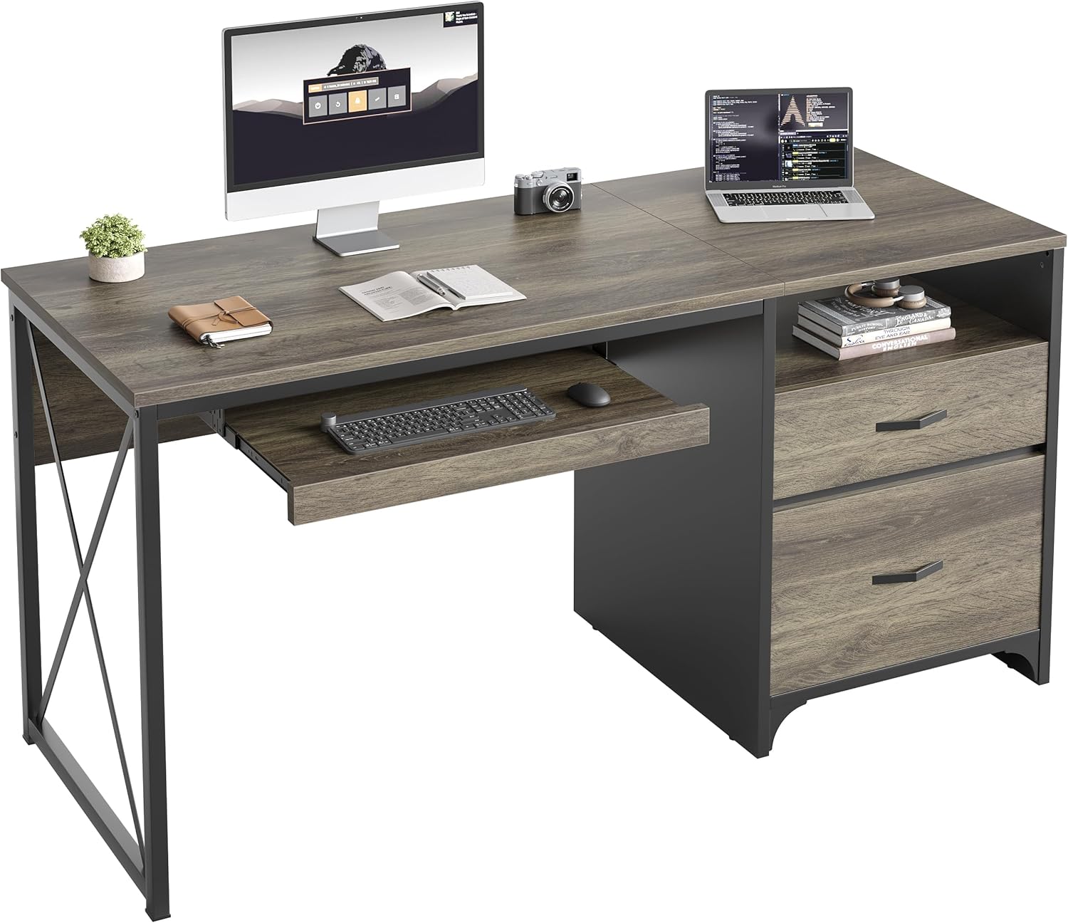 Bestier Office Desk with Drawers, 55 inch Industrial Computer Desk with Storage, Wood Teacher Desk with Keyboard Tray & File Drawer for Home Office, Dark Gray Oak Bestier Office Desk with Drawers, 55 inch Industrial Computer Desk with Storage, Wood Teacher Desk with Keyboard Tray & File Drawer for Home Office, Dark Gray Oak