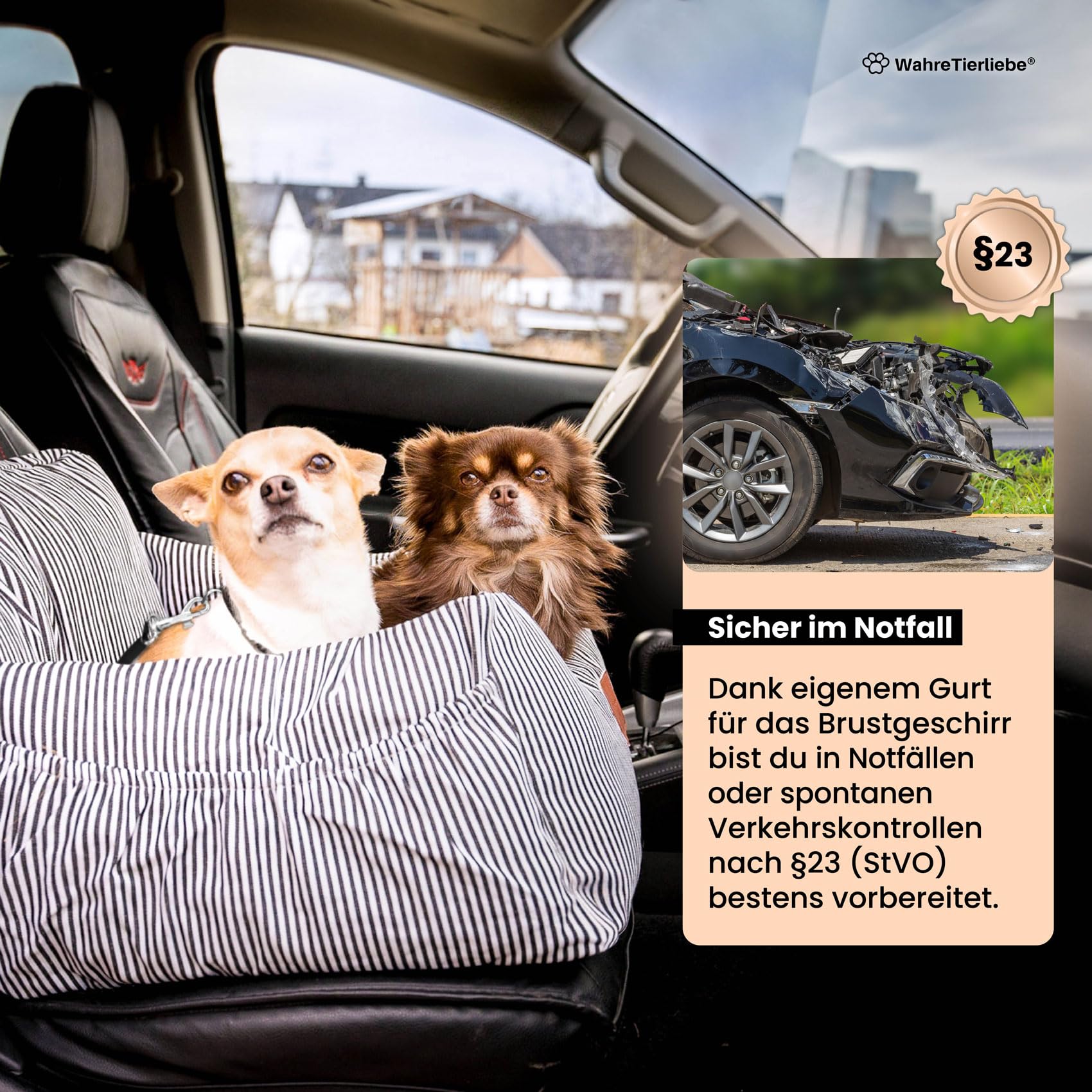 Wahre Tierliebe® - Hunde Autositz inkl. Sicherheitsgurt - waschbarer Hundesitz Auto in schwarz/weiß für kleine, mittlere & große Hunde I Autositz Hund, Hundeautositz, Hund Auto, Hundebox Hundekorb