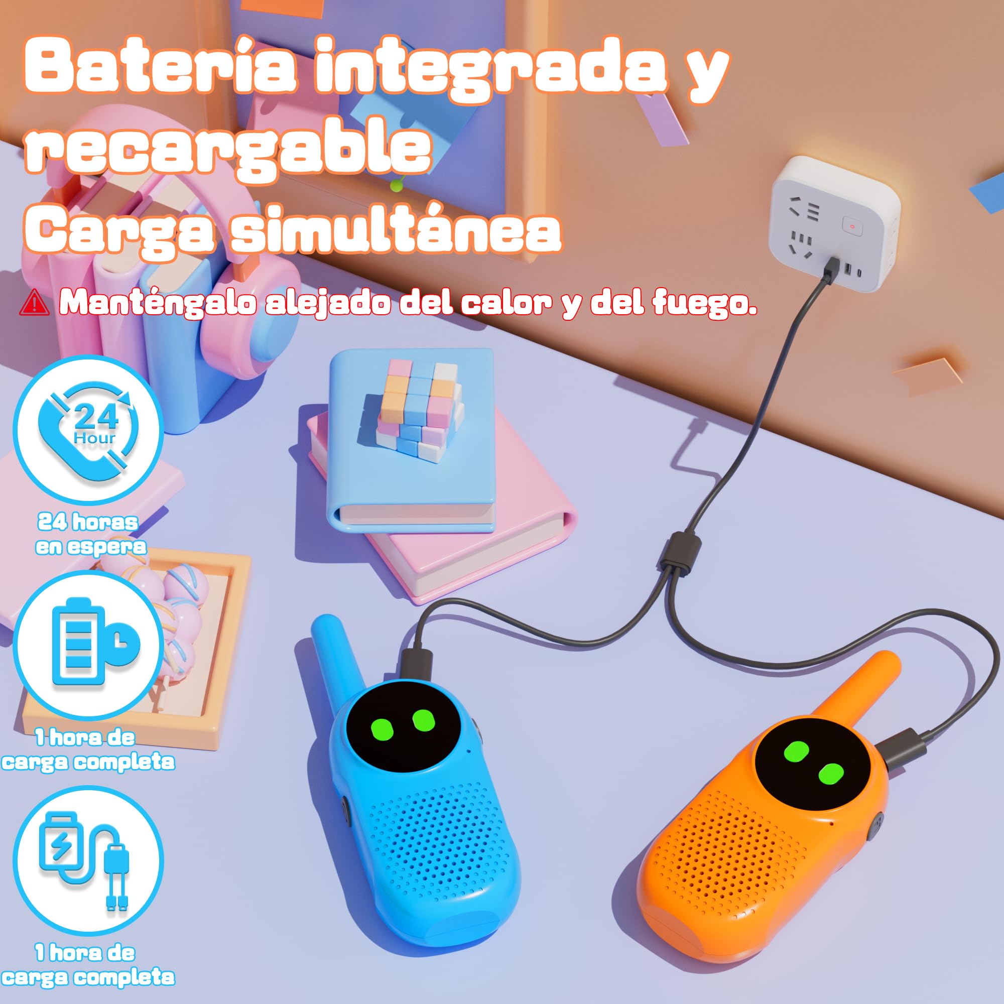 Walkie Talkie niños, NXGKET Juguetes Niños 3 4 5 6 7 8 9 10 Años, Regalos para Niñas de 3-12 Años,Walkie-Talkie Recargable con Batería Juegos Exterior Niños,Regalos cumpleaños Navidad Pascua Hallowee