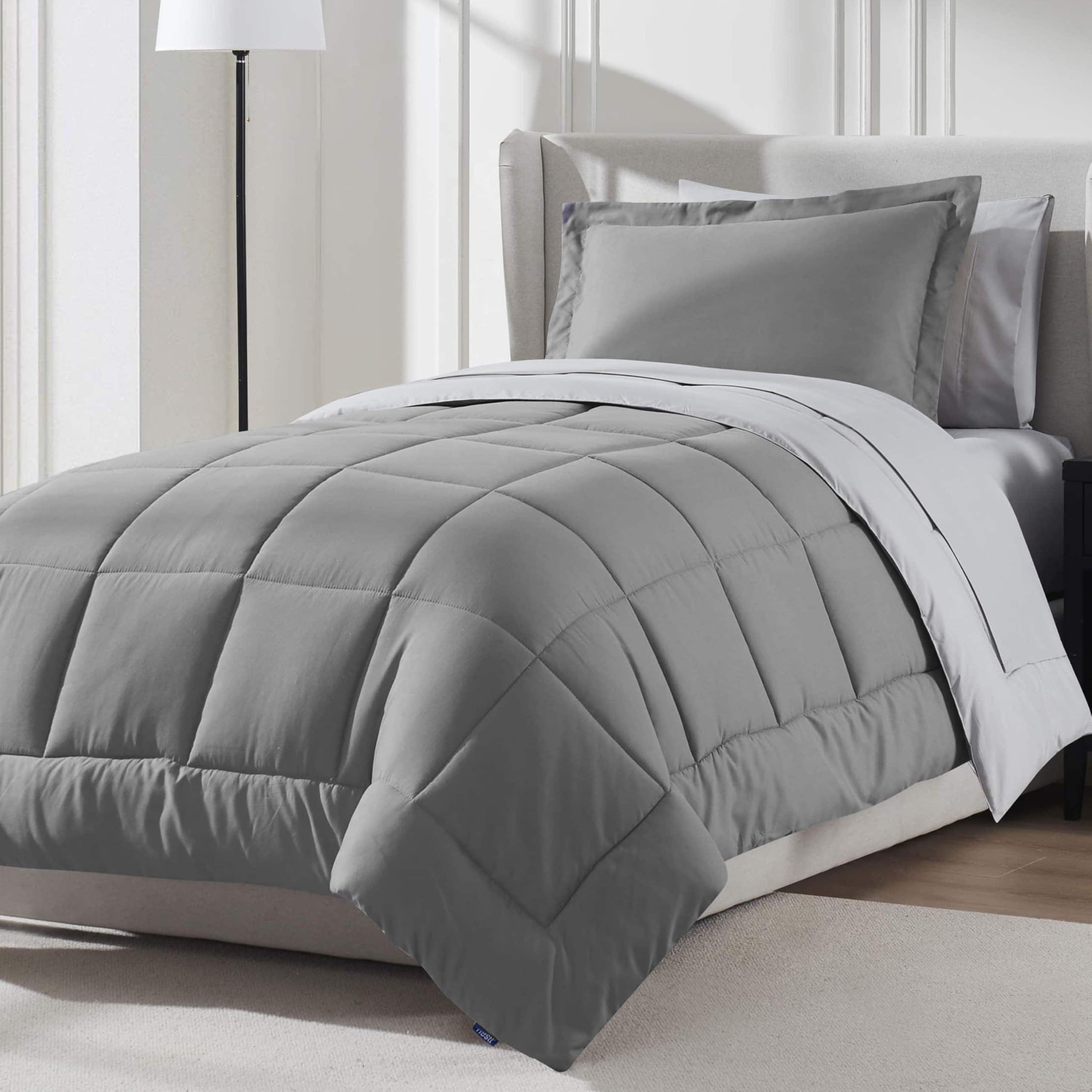 Nestl Twin Comforter Set 5 Piece - Reversible Twin Bedding Sets Grey, College Dorm Room Essentials for Girls and Boys Bed in a Bag All Season, Comforter Set with Sheets, Pillowcase and Sham