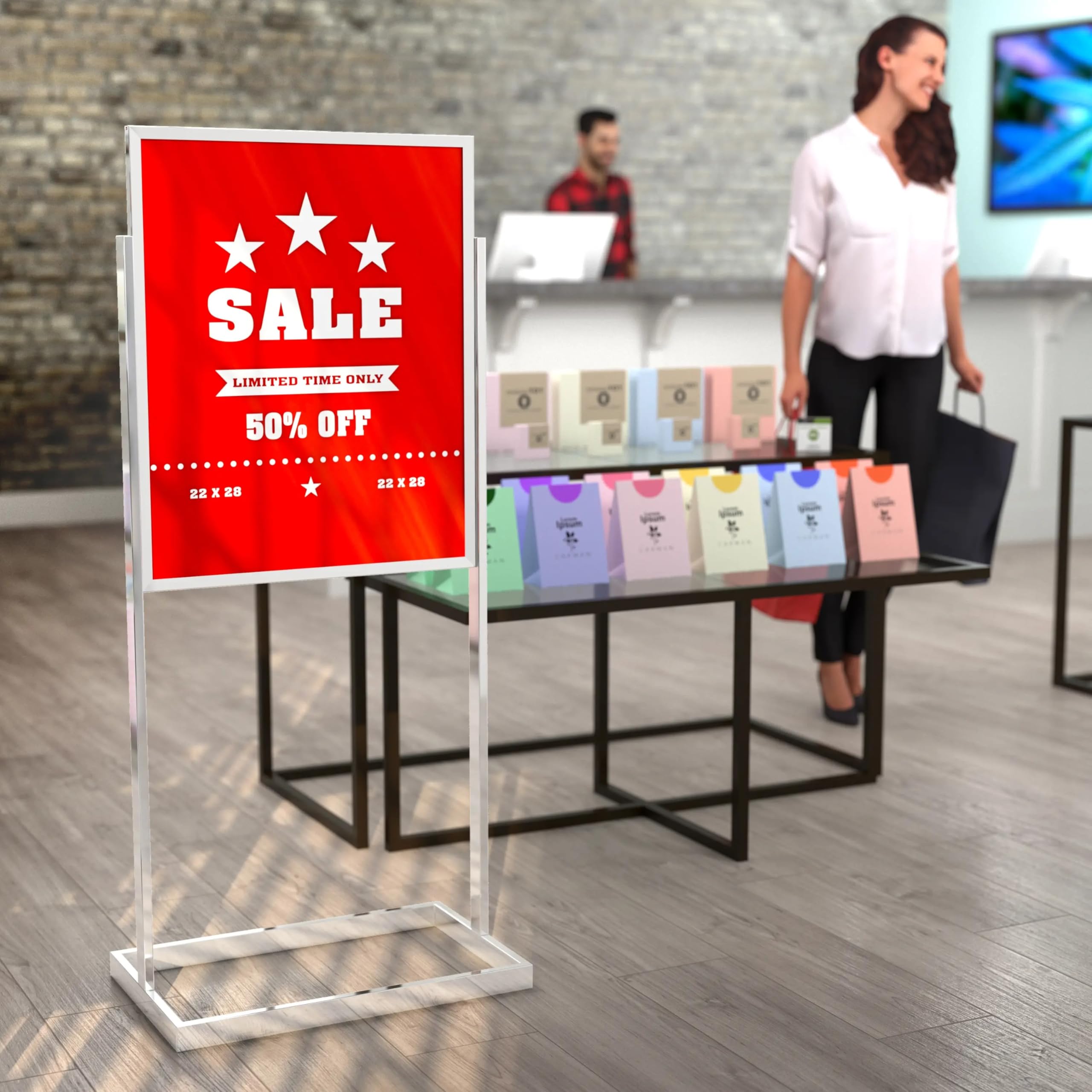 econoco BH30 Boletín signo soporte con base de tubo rectangular, 22 "x 28"