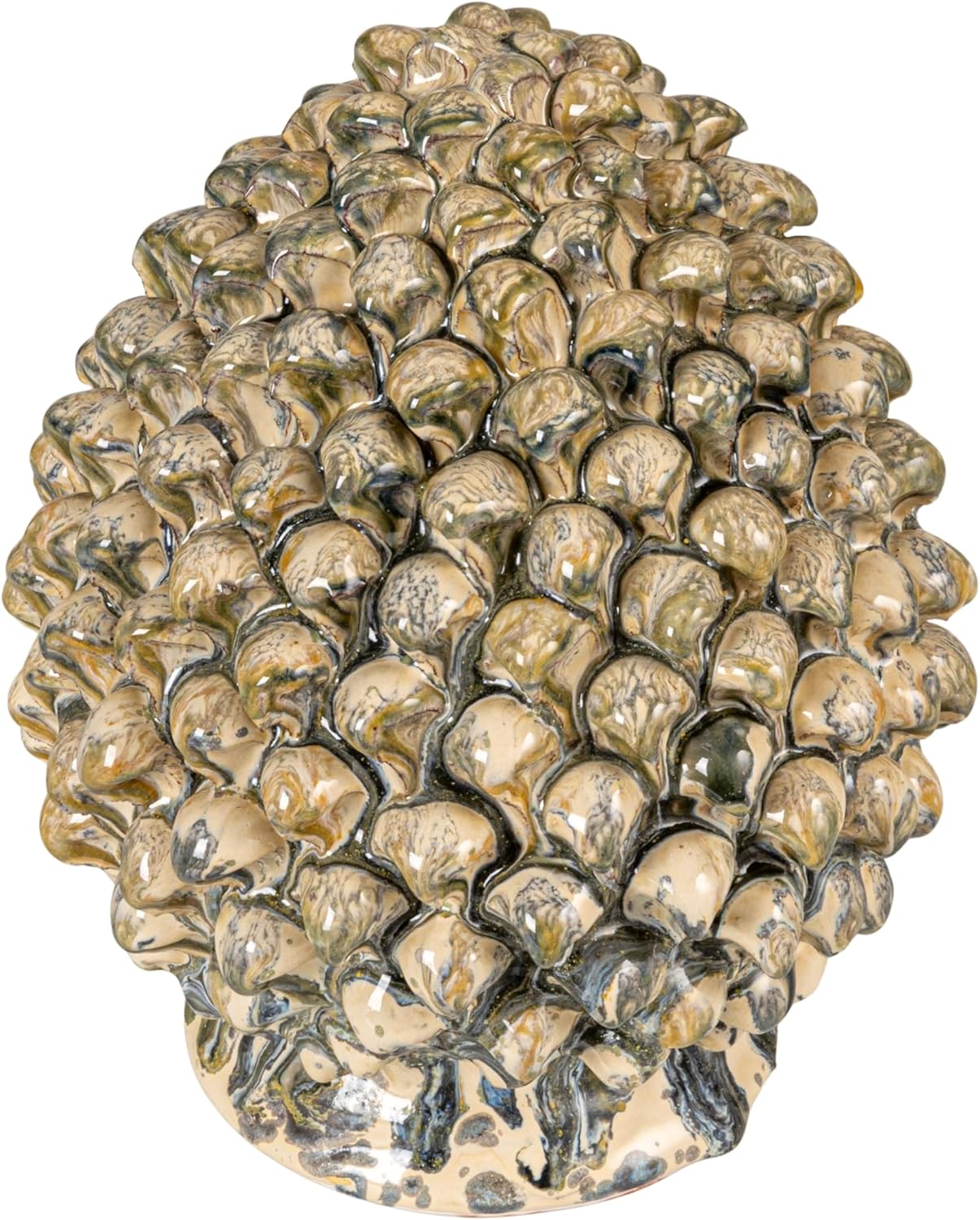 Creative Co-Op Terra-Cotta Artichoke Finial with Reactive Glaze, Green and Cream Color
