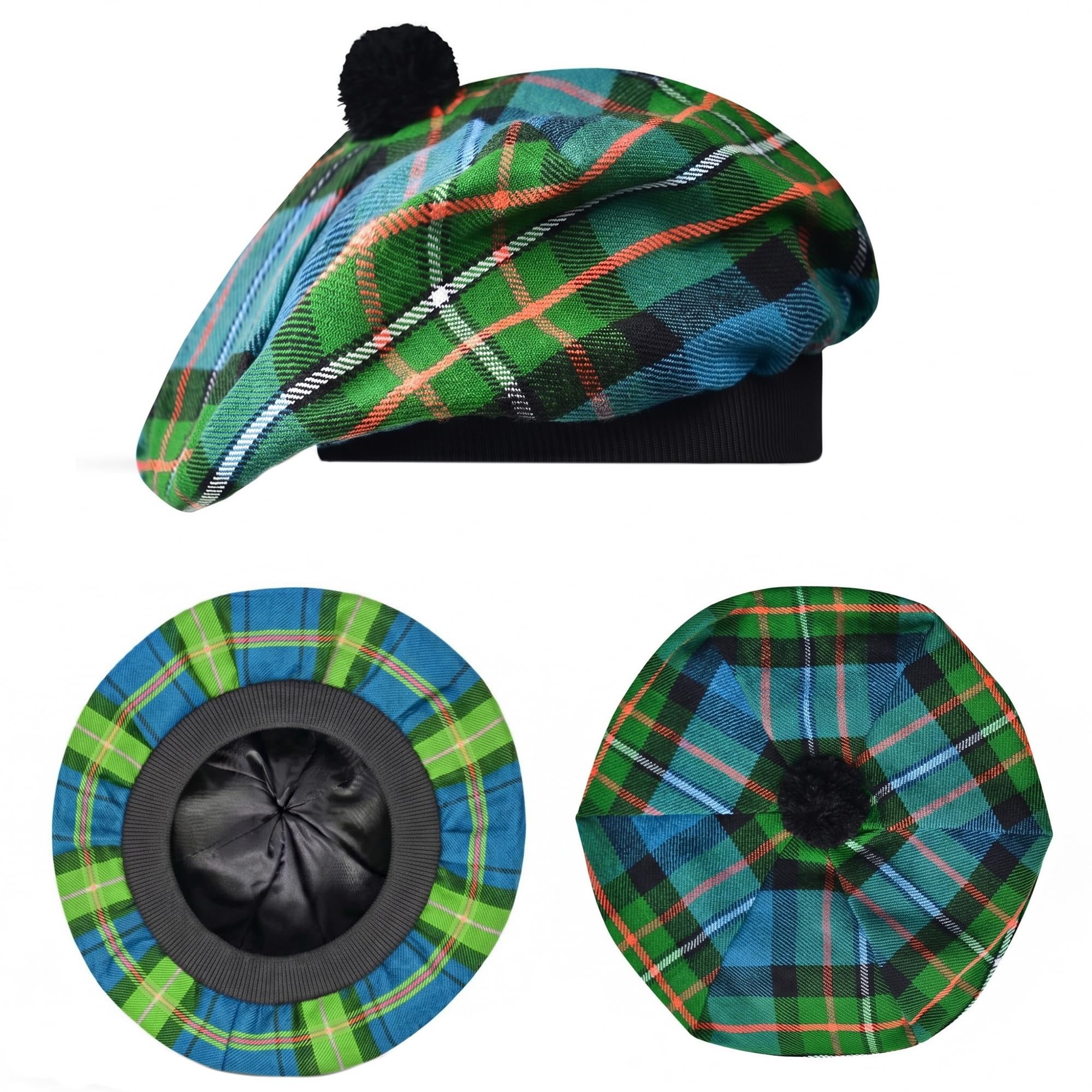 H Highland Redstone Unisex Ferguson Scottish Hat Tam O Shanter Scottish Bonnet Tartan Hat Acrylic Wool With Pompom (Uk, Alpha, One Size, )
