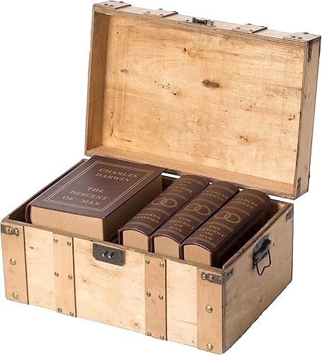 Vintiquewise Baúl de estilo de madera natural con asas, pequeño