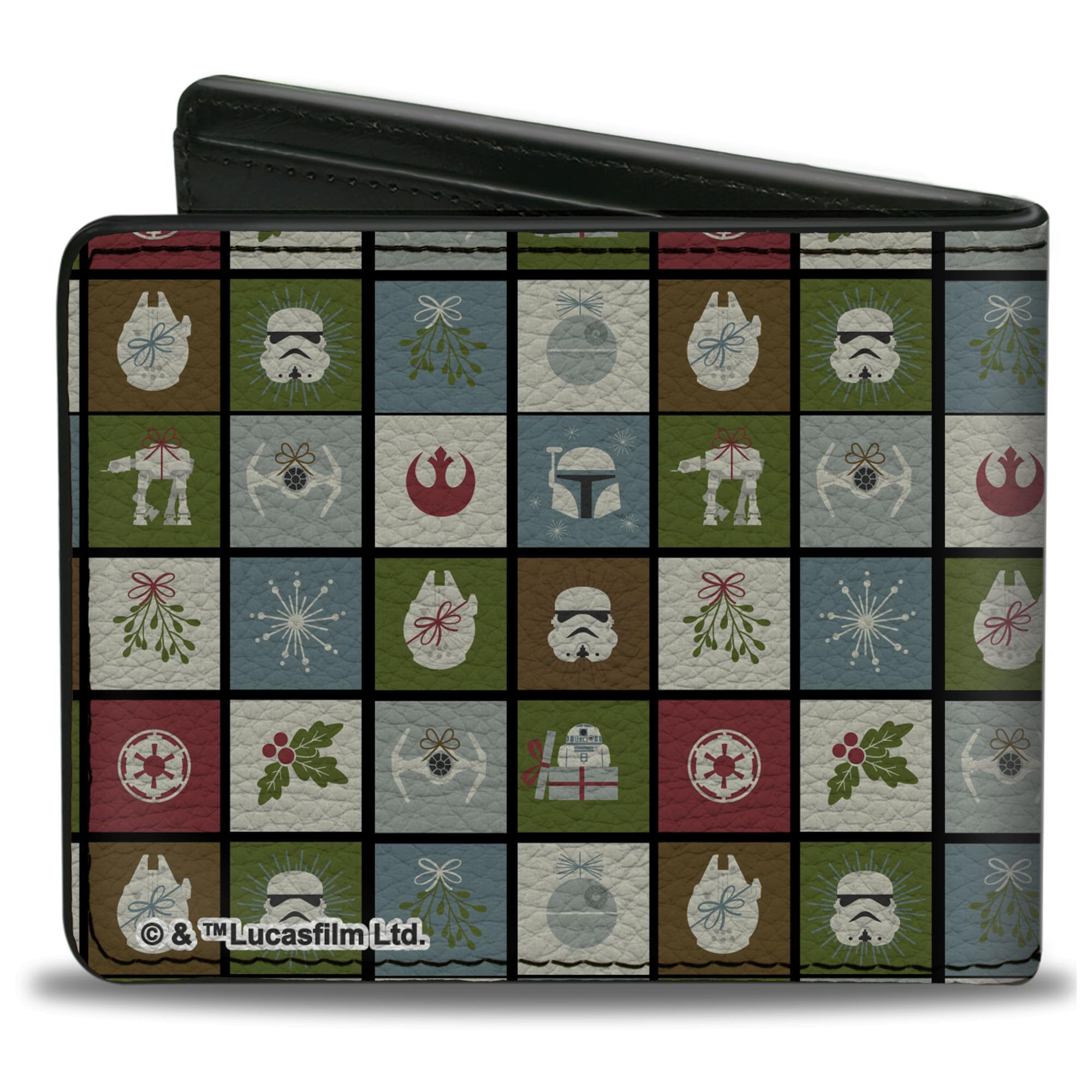 Buckle-Down Men's Star Wars Wallet, Bifold, Holiday Season Icon Blocks, Vegan Leather, 4.0