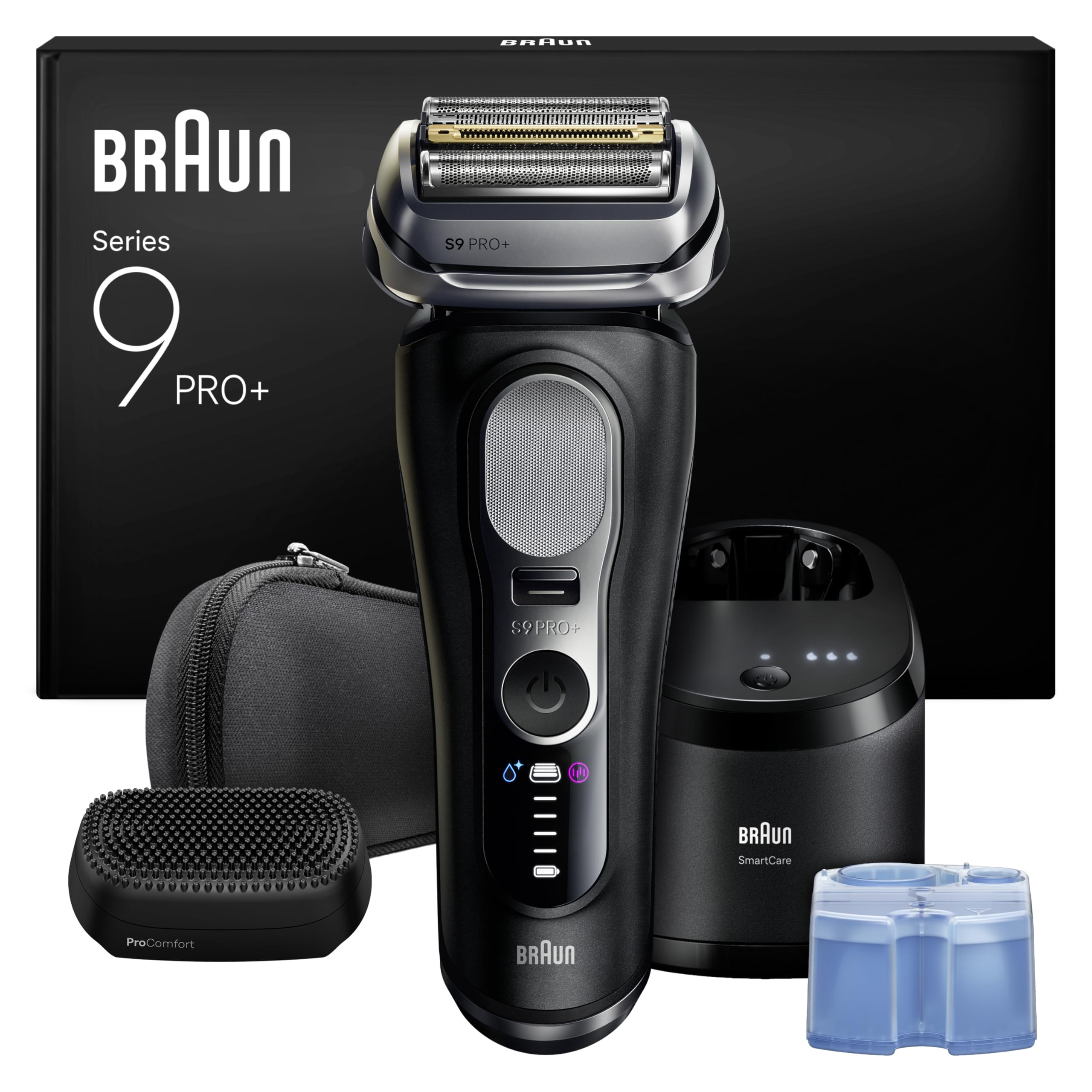 Braun Series 9 PRO+ Elektrorasierer Herren, 5+1 Ultradünne Präzisionsklingen, Pro-SensoAdapt, Rasierapparat mit 60 Min. Akku, 6-in-1 SmartCare Center, Nass- und Trockenrasierer – 9690cce, Schwarz