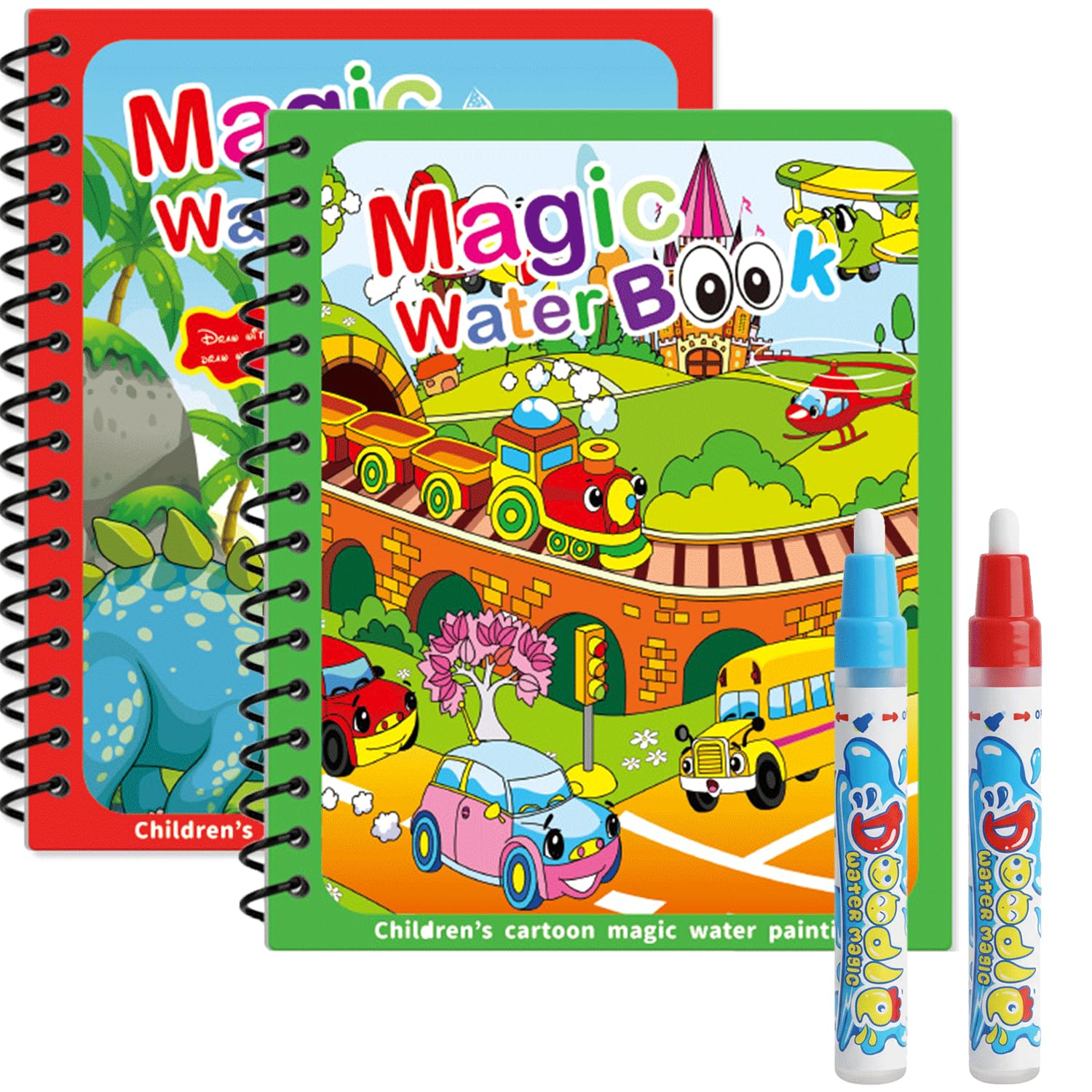 Canollo Pack of 2 Water Colouring Book with 2 Water Pens for Children, Reusable Aqua Doodle Baby Colouring Book, Water Wwow Colouring Book, Water Colouring Book from 2 Years, Magic Water Book-image-31