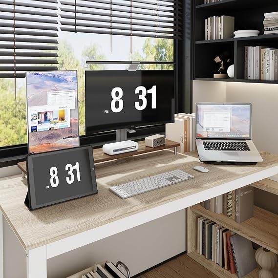 Modern L-Shaped Computer Desk, Reversible Corner Desk with Adjustable Cabinet, Large Writing Desk with Wooden Desktop & Metal Leg for Home Office, Oak Wood & White, 60 D × 138 W × 75 H cm