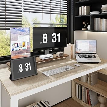 Modern L-Shaped Computer Desk, Reversible Corner Desk with Adjustable Cabinet, Large Writing Desk with Wooden Desktop & Metal Leg for Home Office, Oak Wood & White, 60 D × 138 W × 75 H cm