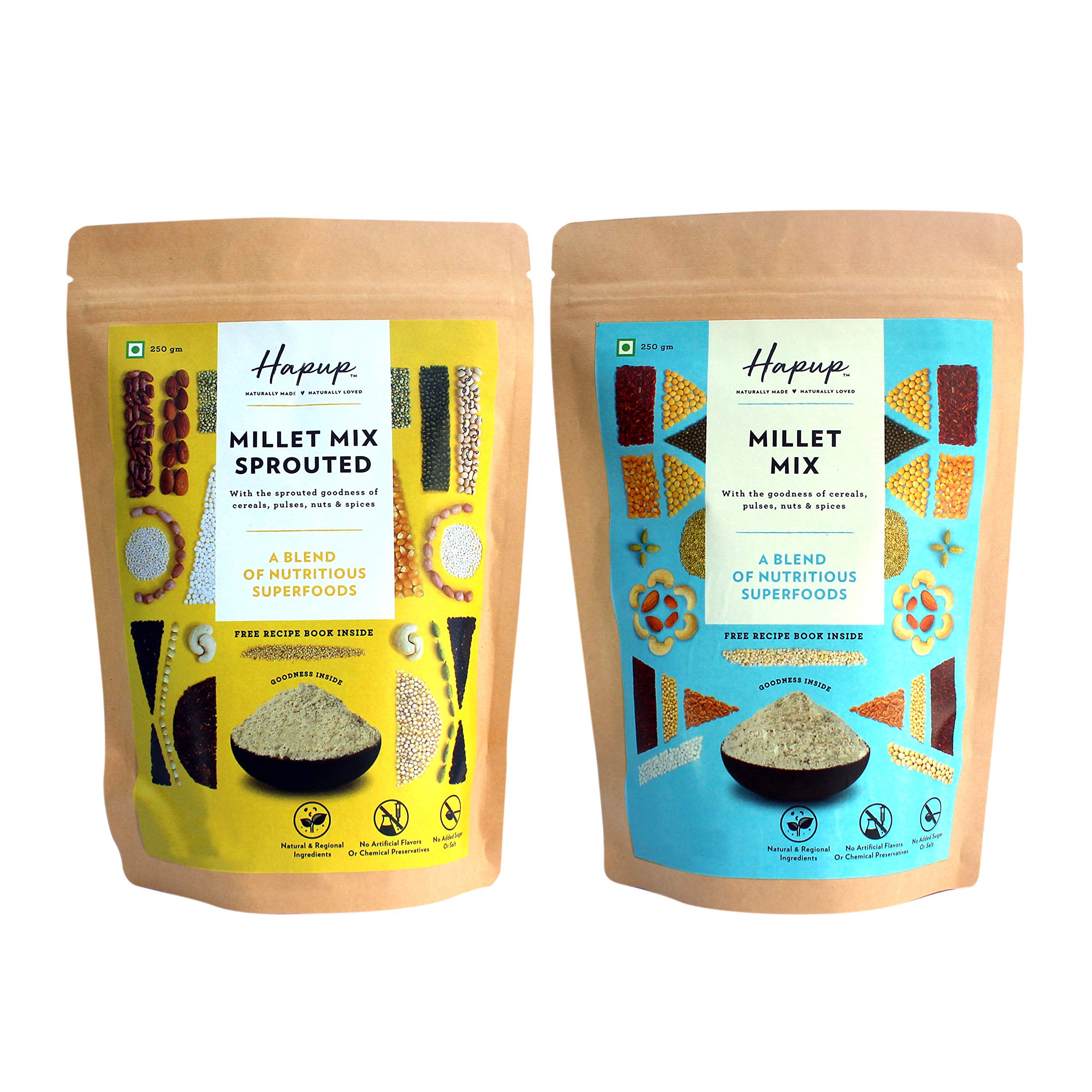 Hapup Millet Mix Sprouted & Millet Mix, (Ragi, Jowar, Bajra, Foxtail & more/No Preservatives, No Added Sugars & No Artificial flavor) Combo Pack 250 Gm Each (Pack of 2) (B07ZXB1Y88) Amazon Price History, Amazon Price Tracker