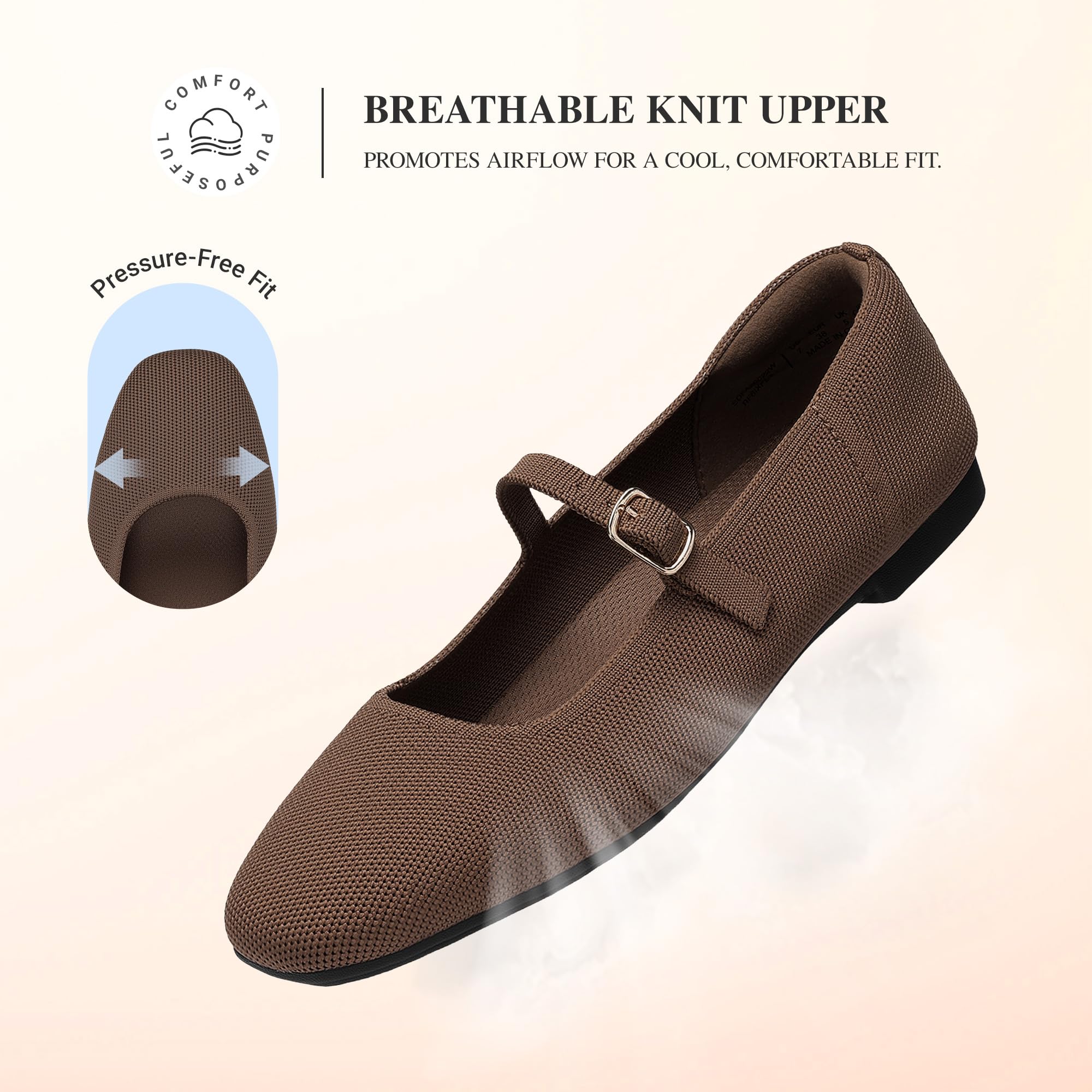 DREAM PAIRS Damskie płaskie - sukienka baletowa komfort, Brązowy, 40 EU