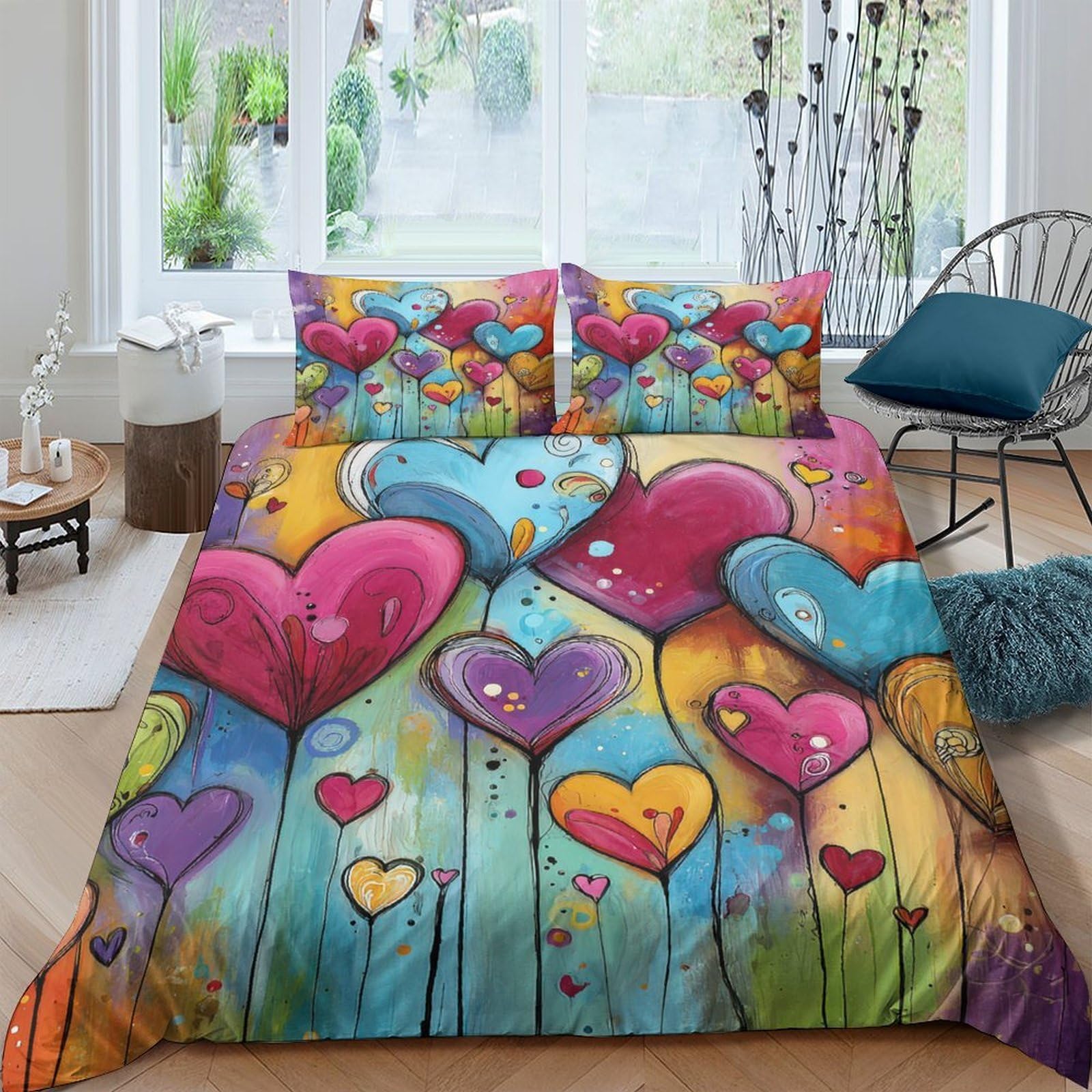 Ctjqhvkz Style-8 3D Printed Colorful Heart Balloons Fitted Sheet Microfiber Soft Slip-Resistant Artistic Bed Cover For Bedroom Dorm Decor Single（135X200cm）