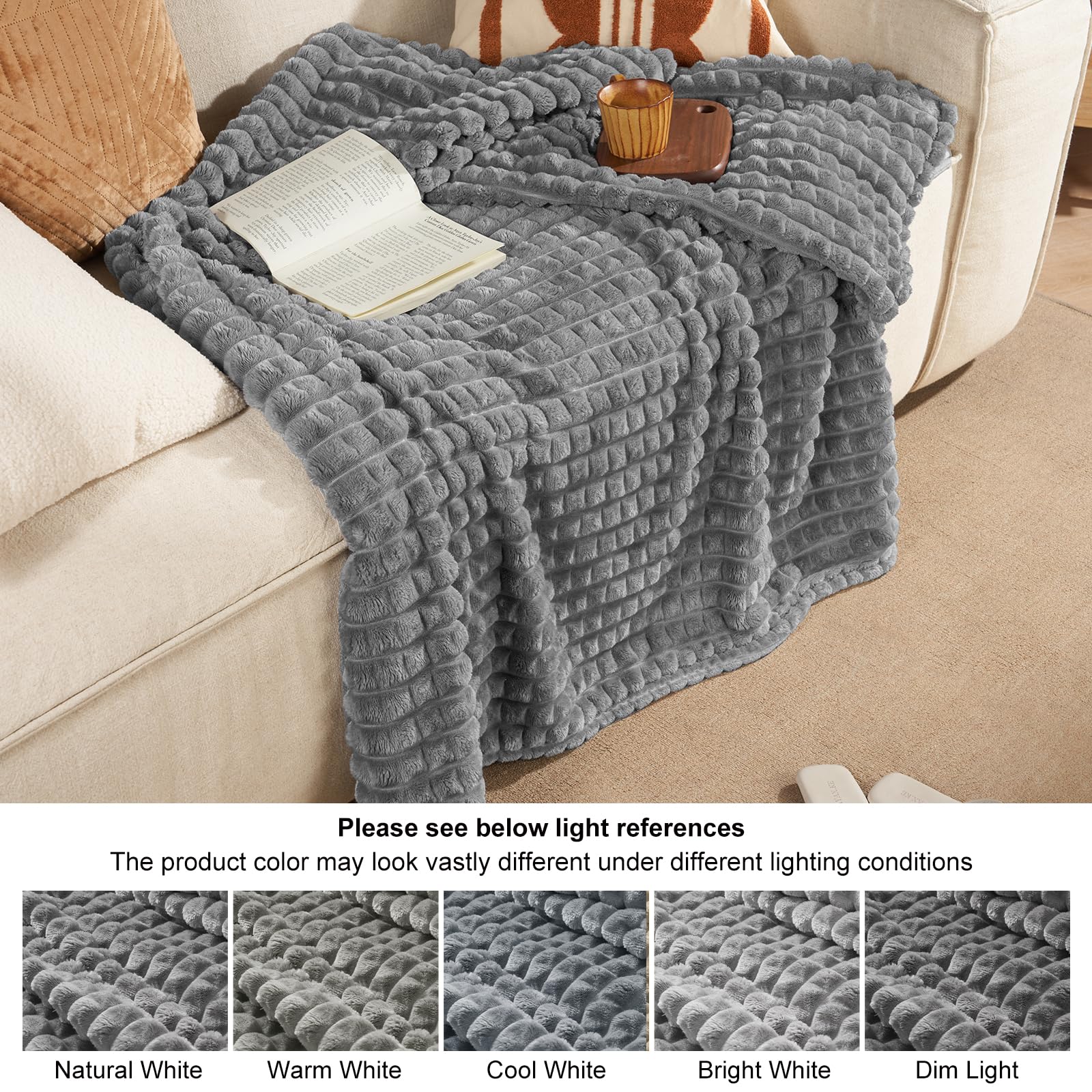 PHF Coperta in pile per letto singolo, 380 g/m², super morbida e calda, per autunno e inverno, senza pelucchi, non perde pelo, leggera, con clip 3D, decorativa, per divano, 168 x 228,6 cm, effetto