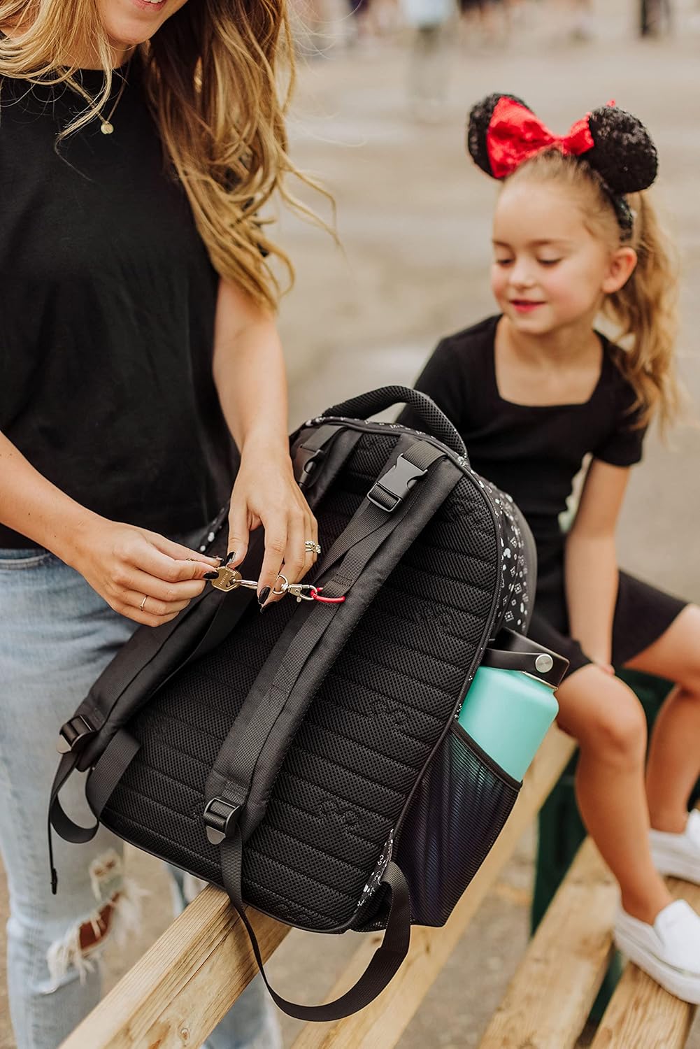PICNIC TIME Disney Classic Mickey Mouse Park Tripper Day Bag, Cooler Backpack, Soft Cooler Backpack, Insulated Lunch Bag, Disneyland & Disney World Backpack, (Black with White Pattern)