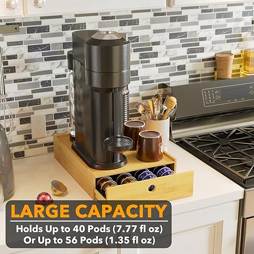 Miniatura 10 de SpaceAid Soporte de bambú para cápsulas de café Nespresso Vertuo, bandeja organizadora para soportes Nespresso Vertuo, compatible con 40 cápsulas