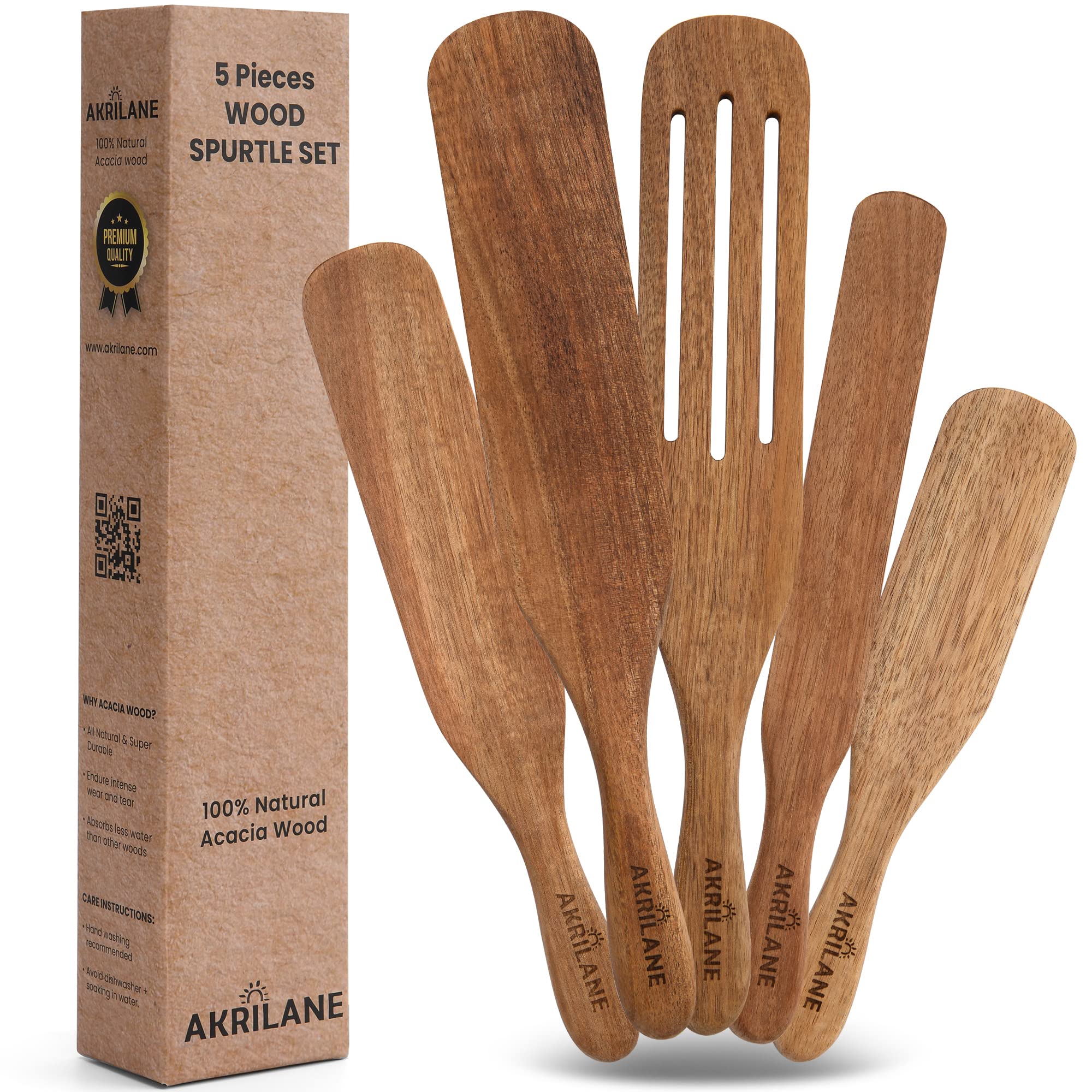 Wooden Spurtle Set | Premium Wooden Serving Utensils | Spurtles Kitchen Tools | Non-Stick Heat Resistant for Wood Cookware for Mixing, Whisking, Stirring, Flipping, Serving | Set of 5