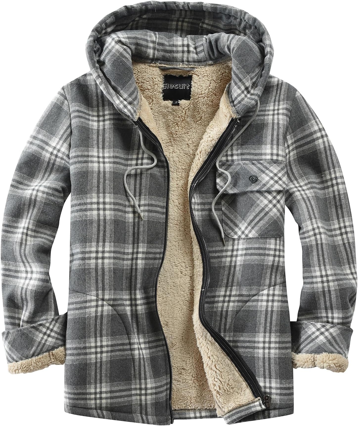 Men's Full Zip Fleece Flannel Jackets Shirt Plaid Cotton Hoodies Soft Warm Coat for Men with Hood