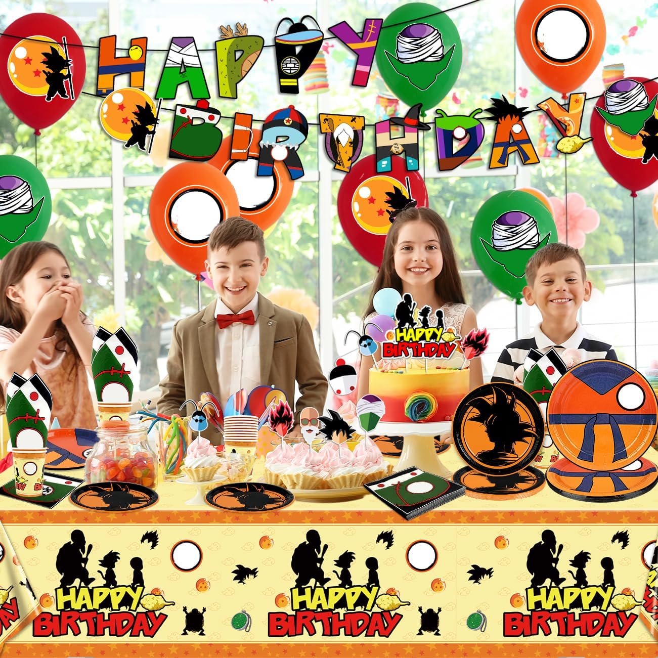 Birthday Party Decorations for Boys Anime Theme Birthday Decorations Includes Plates and Napkins Cups Tablecloth Balloons Happy Birthday Banner for Kids Birthday Party Supplies