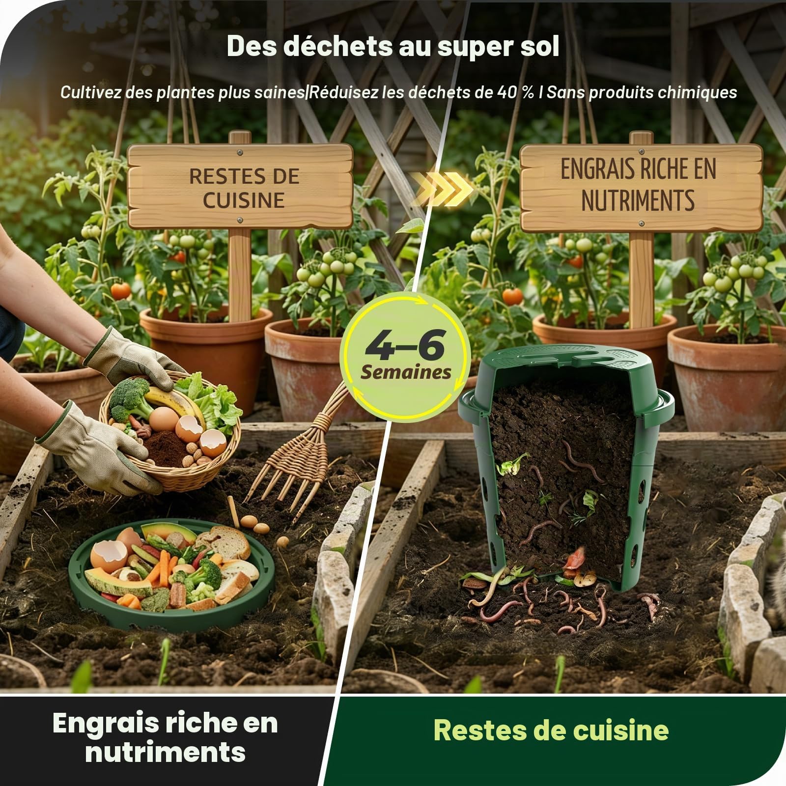 8L Souterrain Composteur de Jardin avec Couvercle,PVC Lombricomposteur avec Trous de Ventilation,Organique Composteur pour Améliorer Sol Plantes,pour Jardins,Massifs de Fleurs,Cours 24x23cm