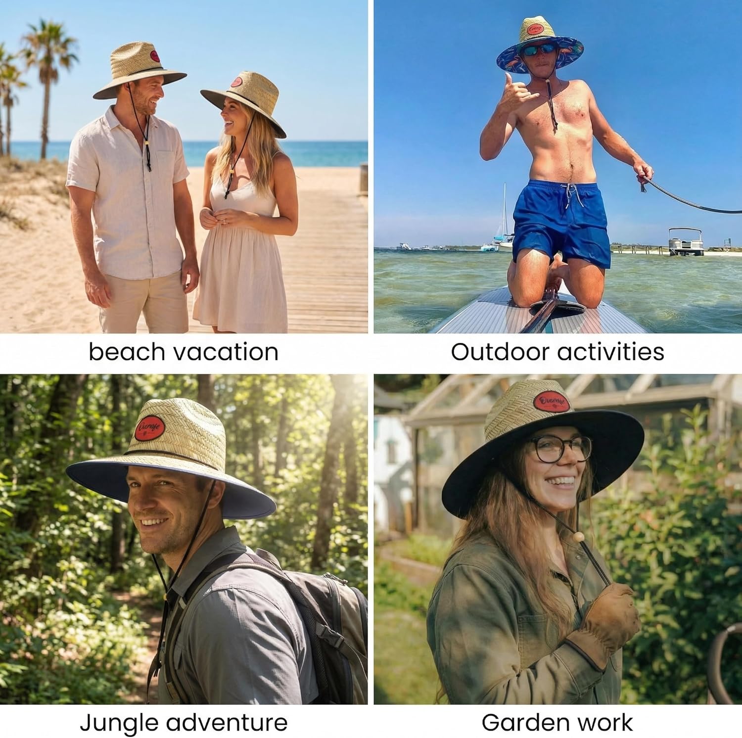 2 Pack Unisex Lifeguard Hat with Wide Brim-Lightweight & Breathable Beach Hat for Sun Protection,Straw Sun Hat for Gardening