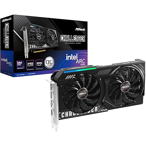 ASRock Intel Arc B580 Challenger 12GB OC Graphics Card, 2740 MHz GPU Clock, 12GB GDDR6, DisplayPort 2.1, HDMI 2.1a, Dual Fan Cooling, 0dB Silent Operation