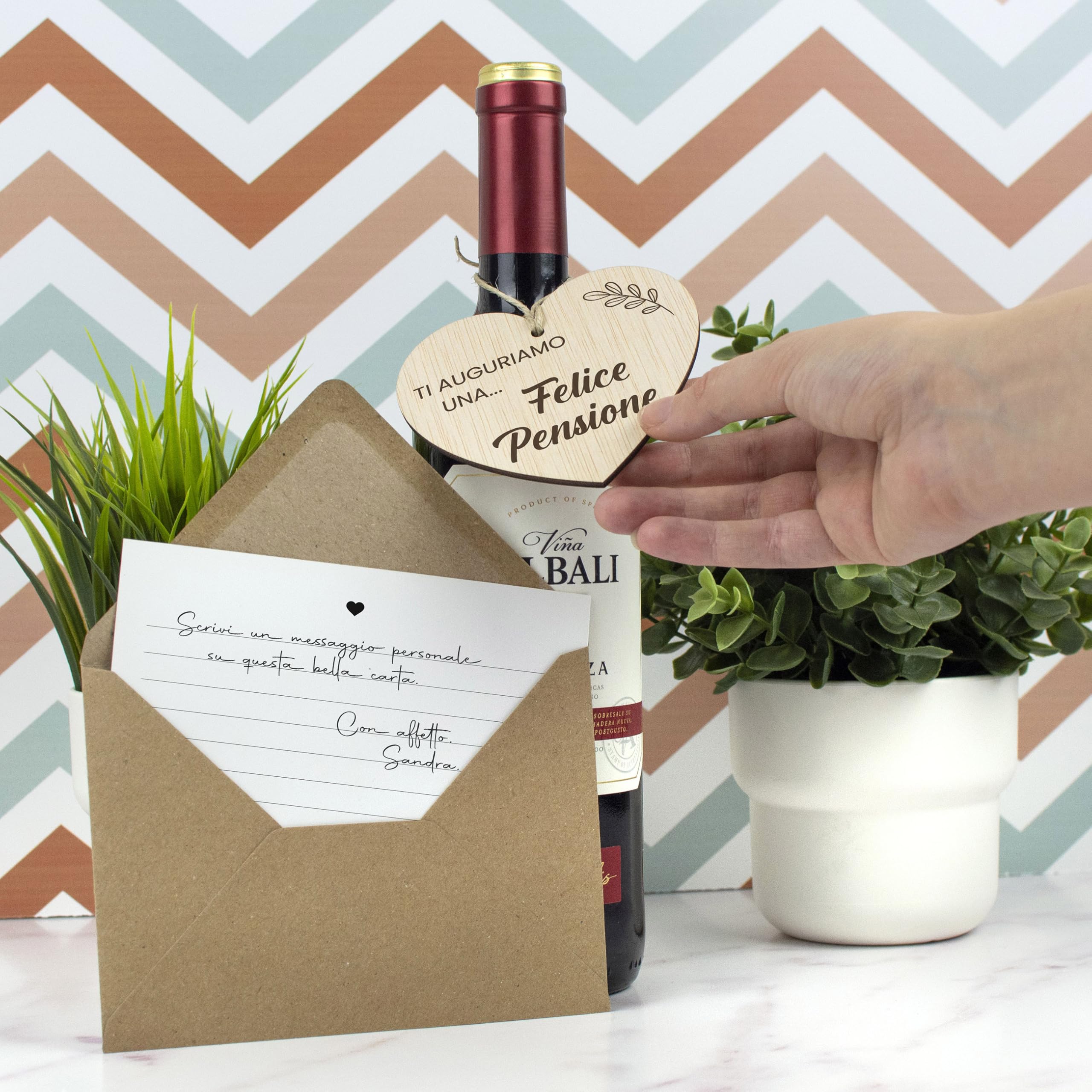 CONTRAXT Regalo Originale per Pensione, Biglietto di Buona Pensione in Legno con Ciondolo