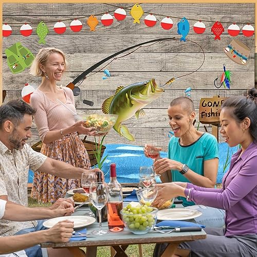 Miniatura 5 de Avezano Telón de fondo rústico de madera para fiesta de cumpleaños, aliado de pescado, niños, baby shower, fotografía, fondo de jubilación,