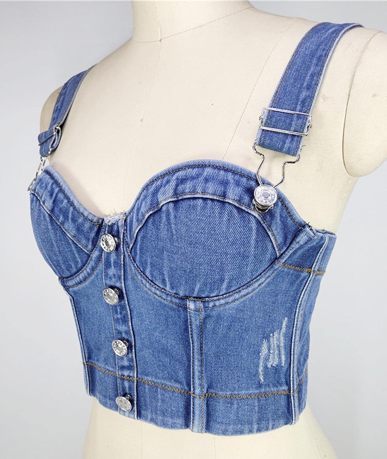 Women's Denim Bustier Crop Top Jean Corset Top Bra with Buttons