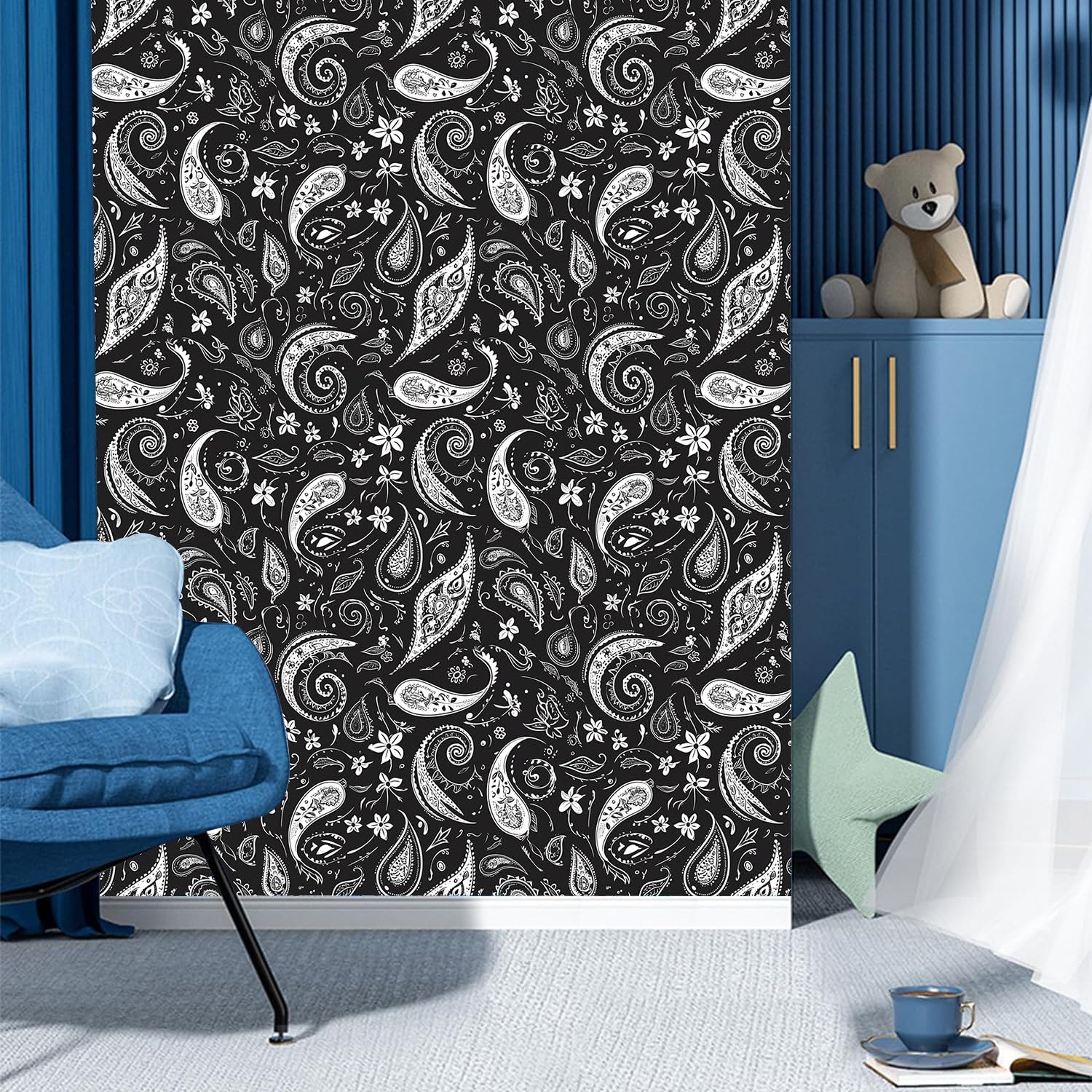 Zdejmowana tapeta czarno-białe kwiaty paisley przyklejają się do tapety abstrakcyjne kwiaty grube winylowe owijanie wodoodporne retro usuwalne salon sypialnia