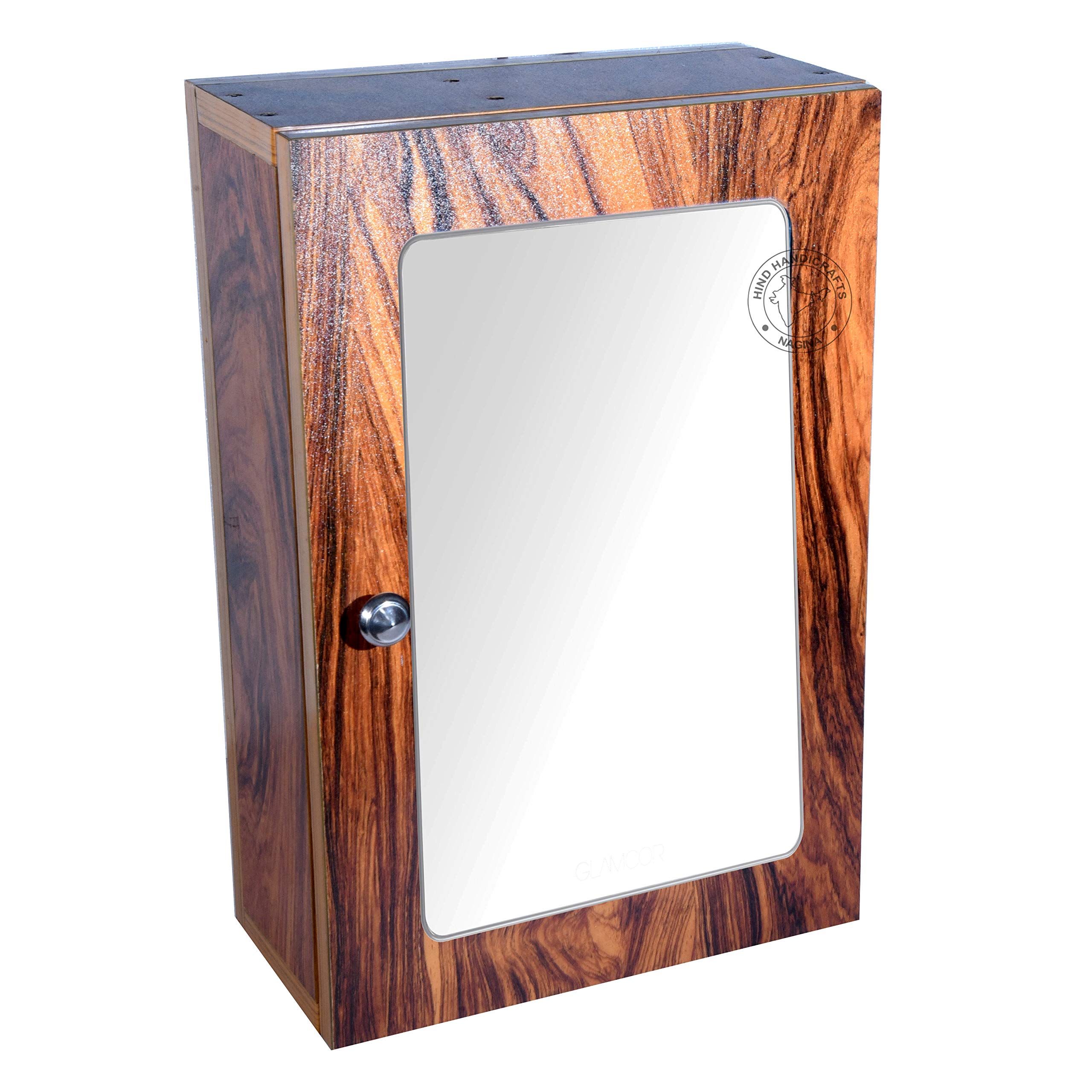 Hind HandicraftsHDF Bathroom Wall Mounted Medicine Cabinet with Single Mirror Door & Shelf for Home Living Room Multipurpose Storage Organizer (12" x 18" x 5", Brown)