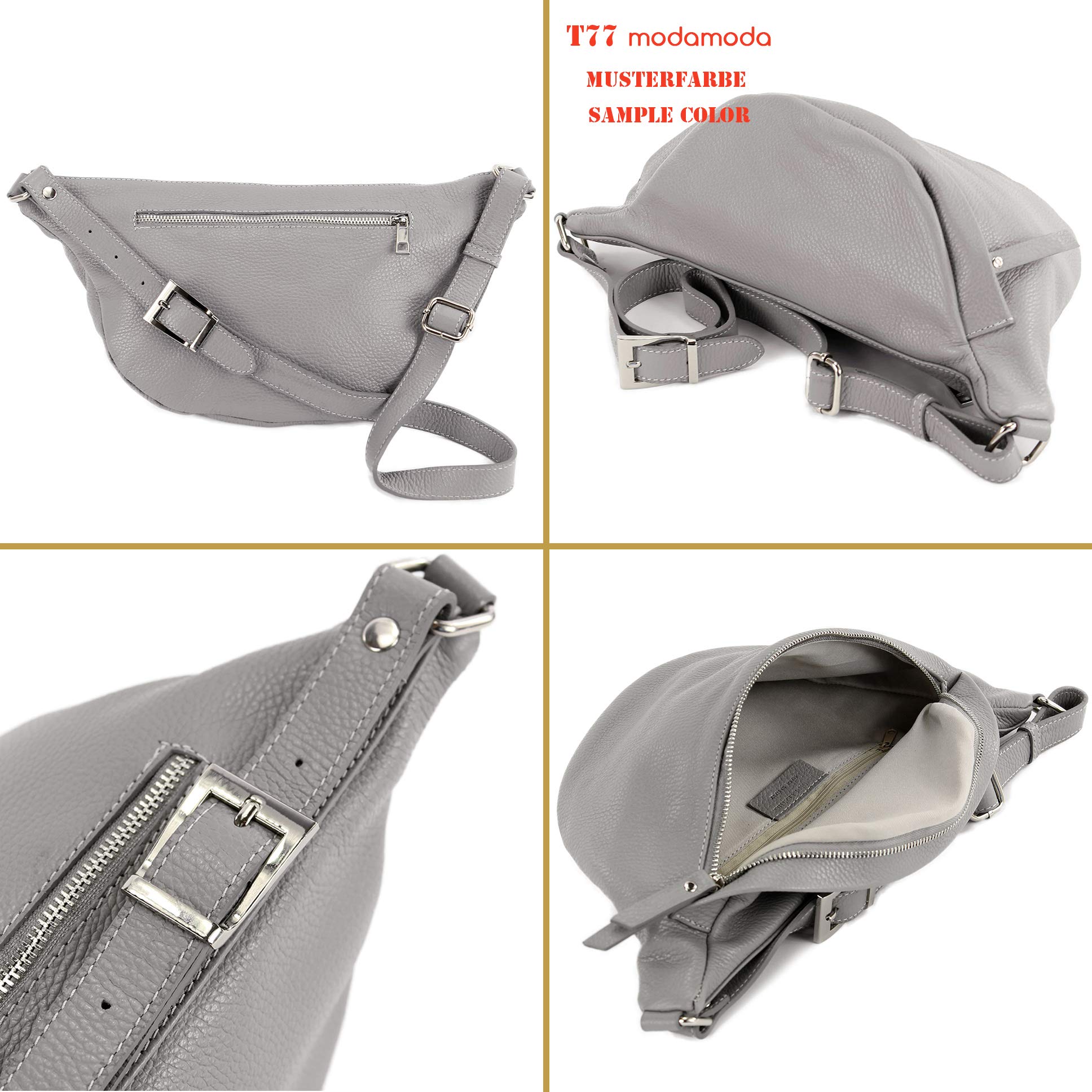 modamoda de T77 Damen Leder Hüfttasche Bauchtasche Crossover Medium Handmade in Italy
