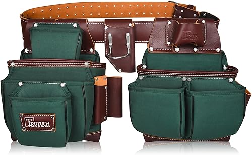 Miniatura 2 de Cinturón de herramientas de nailon y cuero con tirantes de trabajo de cuero | Bolsas de herramientas para enmarcar | Bolsa de herramientas de nailon